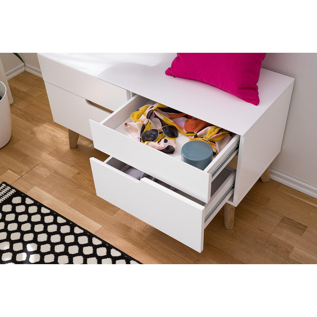 GARDEROBENBANK - Eiche teilmassiv - Weiß, Holzwerkstoff (97/53/40cm) - home24