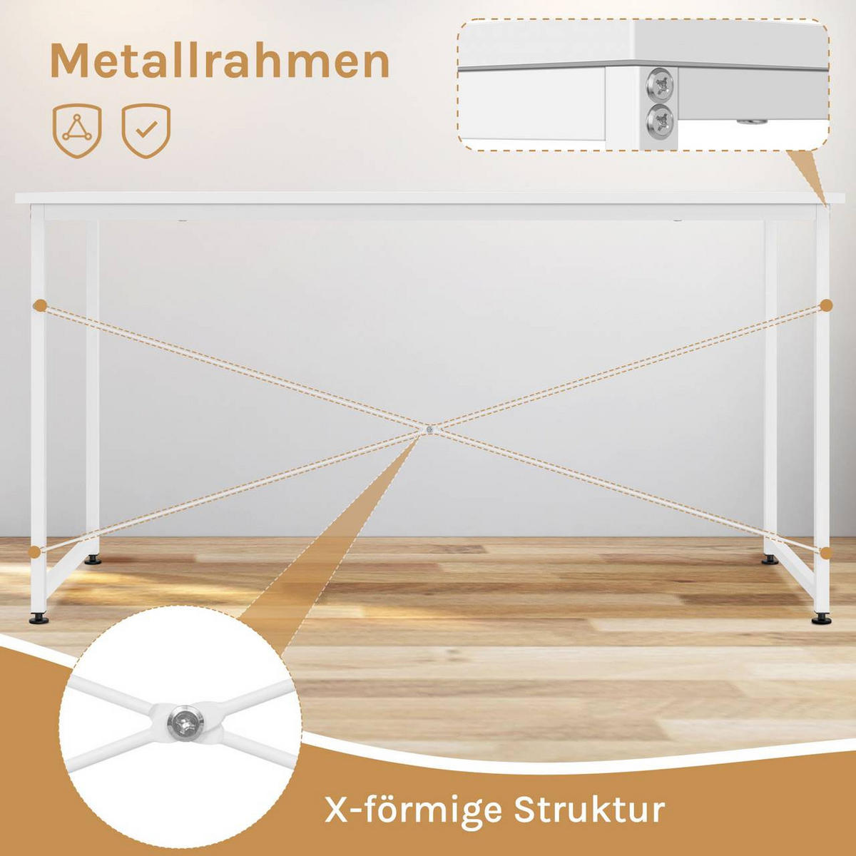 SCHREIBTISCH mit Metallgestell, 140x60x75 cm, Weiß - Schwarz/Weiß, Holzwerkstoff/Metall (60/140/75cm) - Woltu