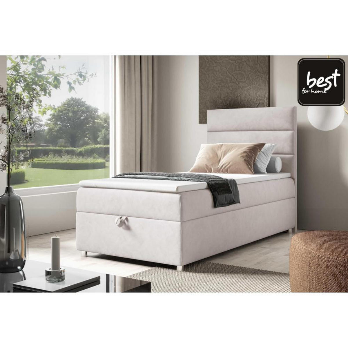 BOXBETT mit Bettkasten Trinity K4-SINGLE Bonellfederkern inkl. Topper - Creme, Holz/Holzwerkstoff (90/200cm) - Best For Home