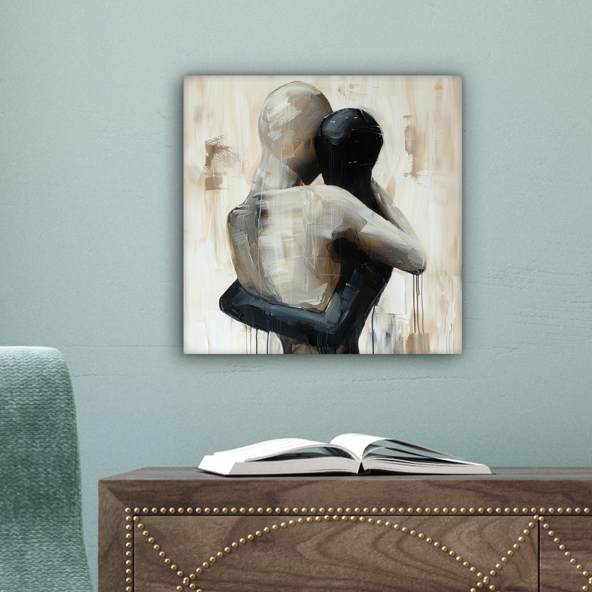 LEINWANDBILD Abstrakt - Liebe - Schwarz und weiß - Modern Deko Wohnzimmer 20x20 cm - Schwarz, Textil (20/20cm) - MuchoWow