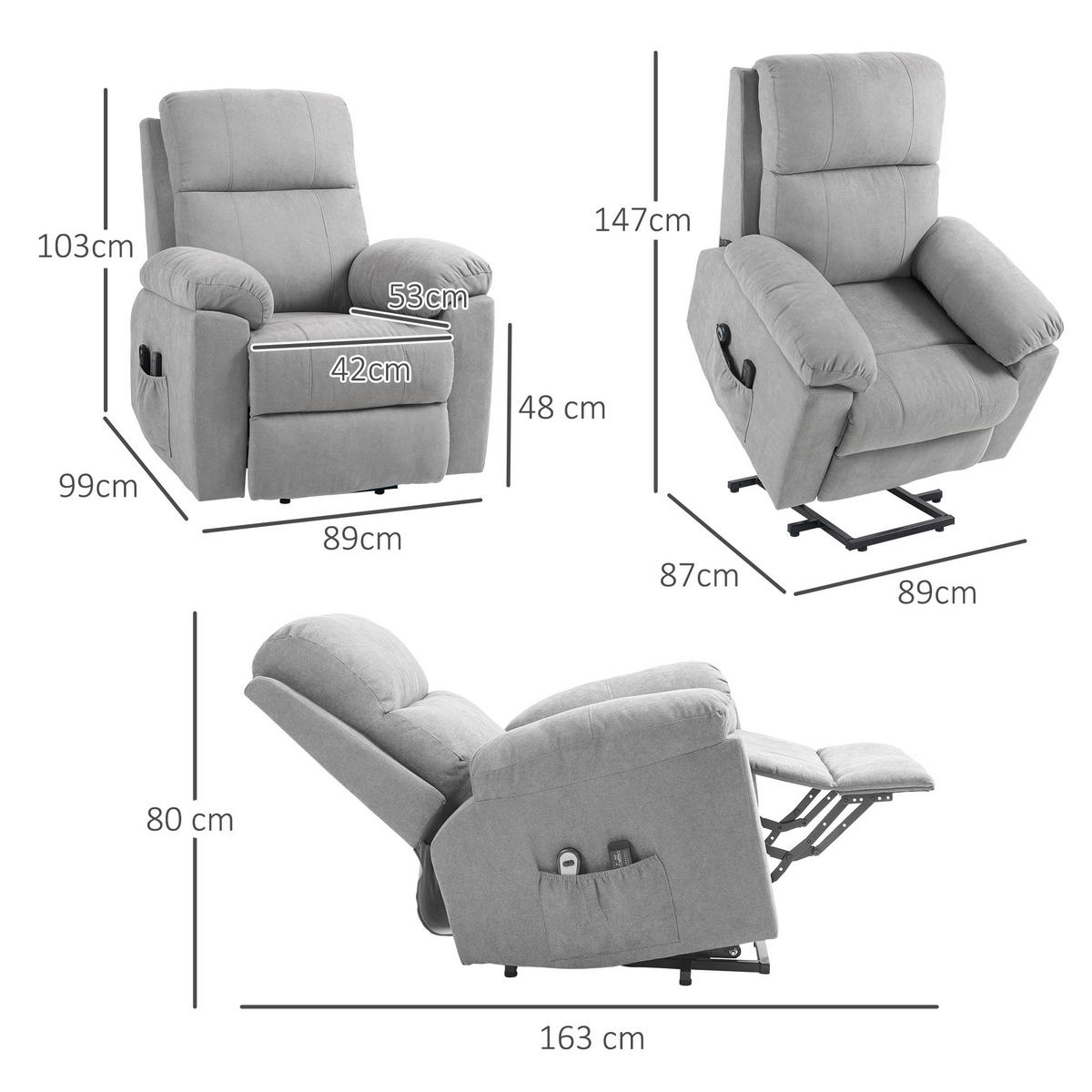 FERNSEHSESSEL mit Aufstehhilfe Elektrisch Relaxsessel mit Liegefunktion Hellgrau - Hellgrau/Schwarz, Textil/Metall (99/103/89cm) - HOMCOM