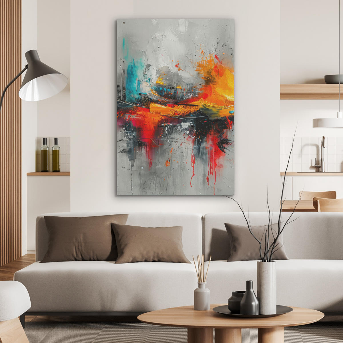 AKUSTIKBILD Moderne Kunst - Orange - Grau - Abstrakt Wanddeko 60x90 cm - Hellgrau, Kunststoff (60/90/0.9cm) - MuchoWow