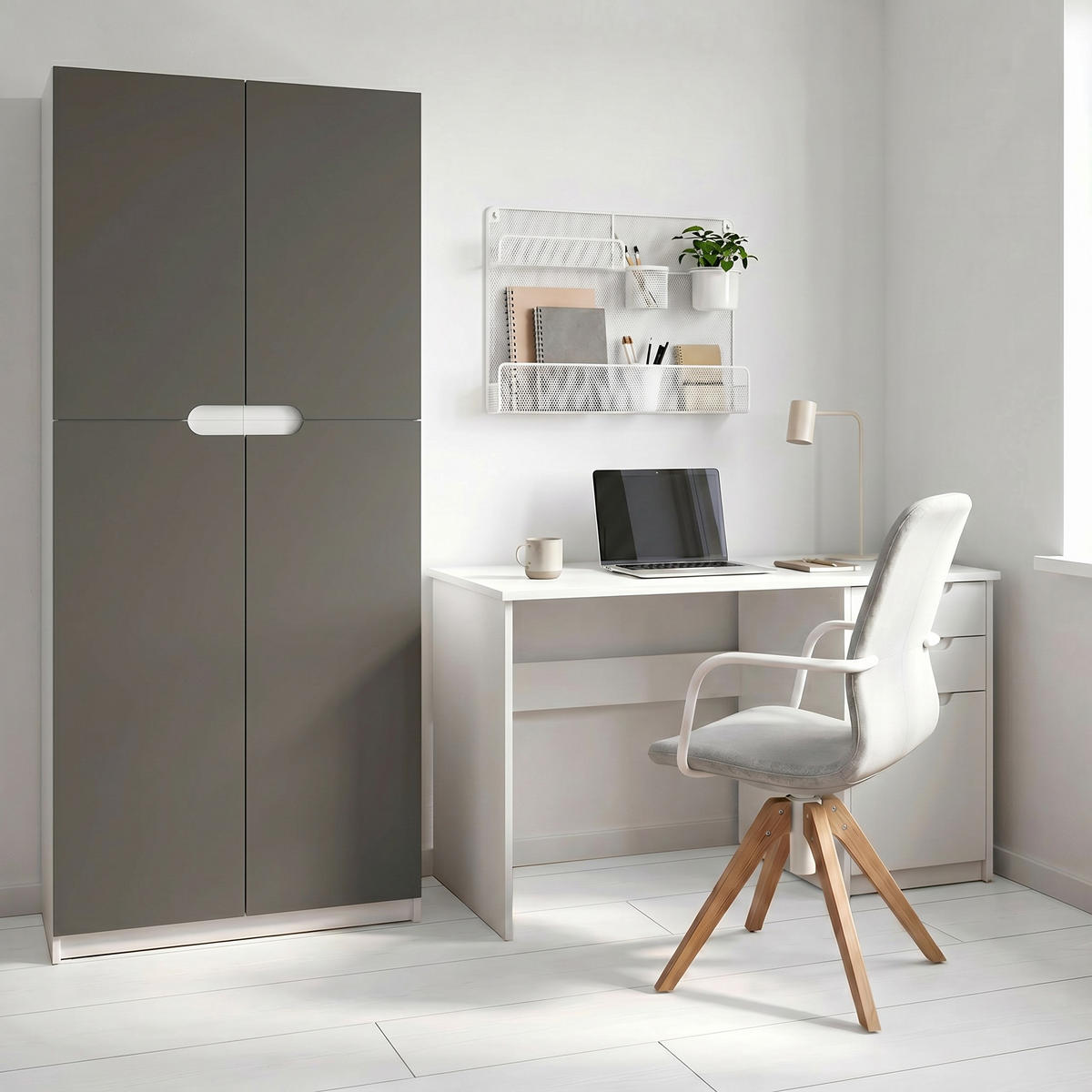 BÜROSCHRANK Logan Fronten in Graphit Seidenmatt - Graphitfarben, Holzwerkstoff (82/184/37cm) - Vladon