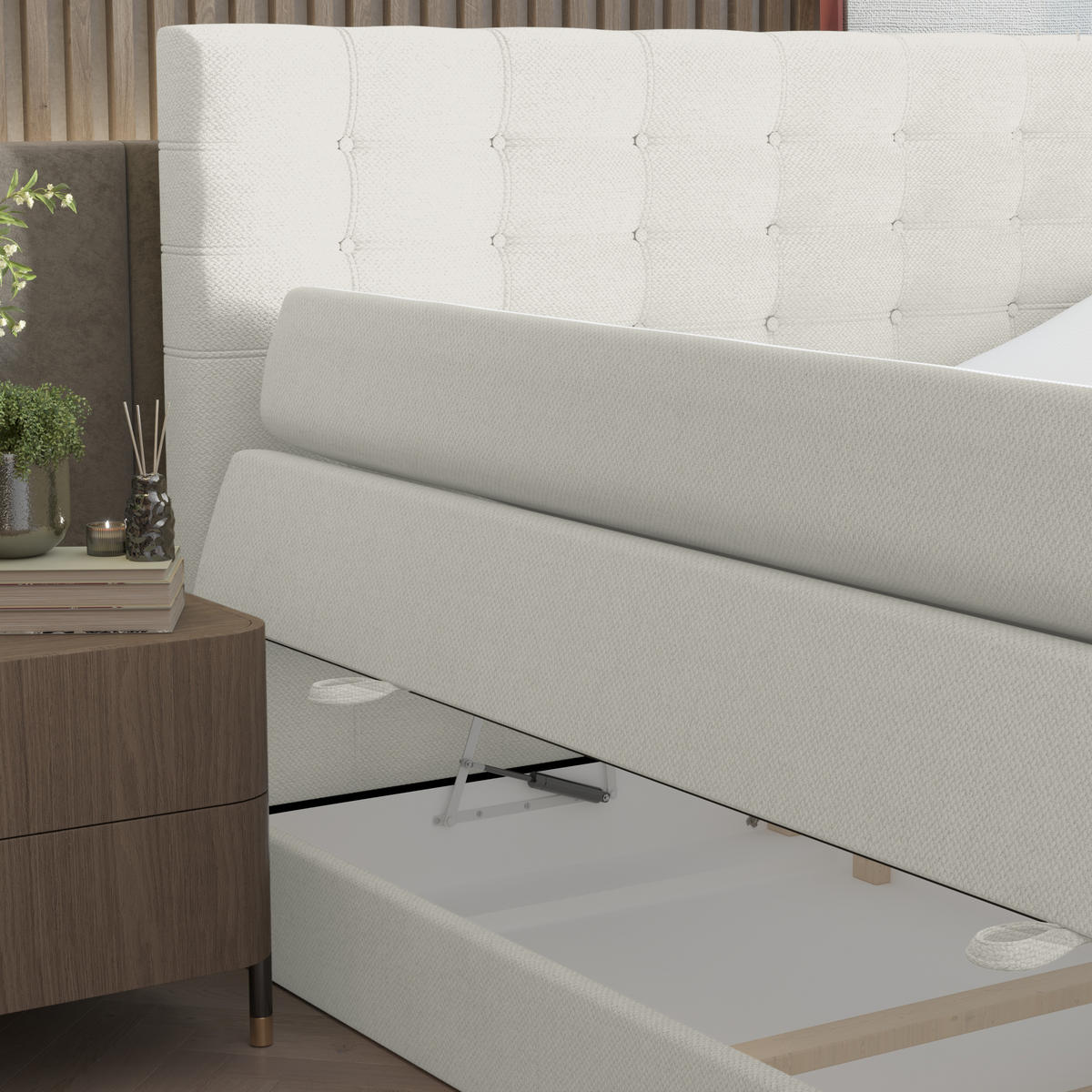 BOXSPRINGBETT Blend Creme 140/200 cm mit Matratze - Creme/Schwarz, Holz/Holzwerkstoff (140/200cm) - Maison de Reve