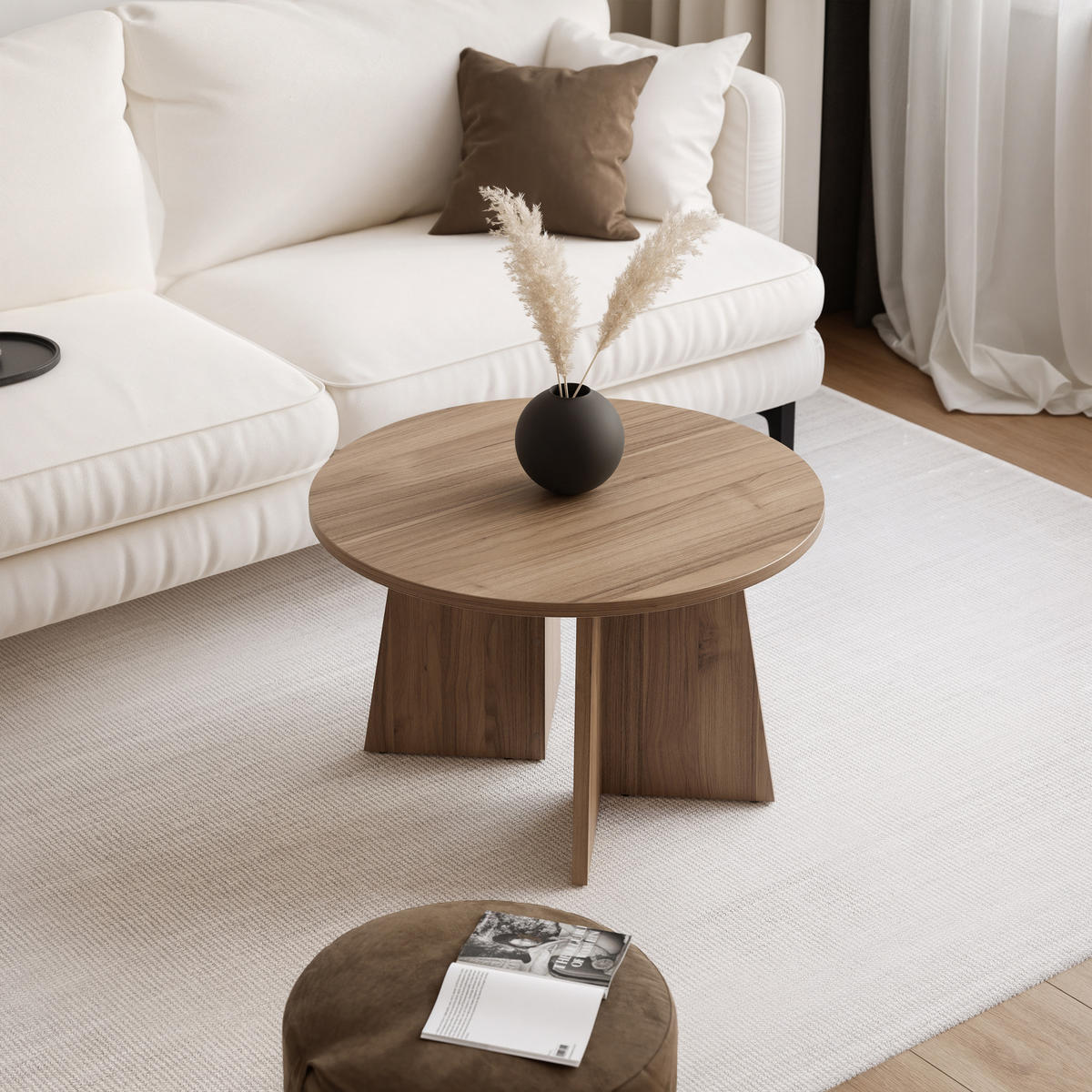 BELLAGIO – větší konferenční stolek Ø 75 cm, ořech Royal - kašmírová, kompozitní dřevo (75/75/47cm) - Idohome