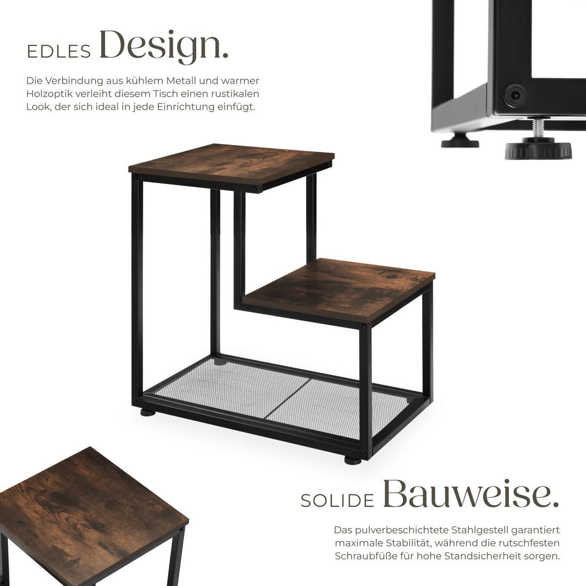 BEISTELLTISCH Halifax,60,5 x 35,5 x 60,5 cm,Industrial Holz dunkel, rustikal - Rostfarben, Holz (60.5/35.5/60.5cm) - tectake