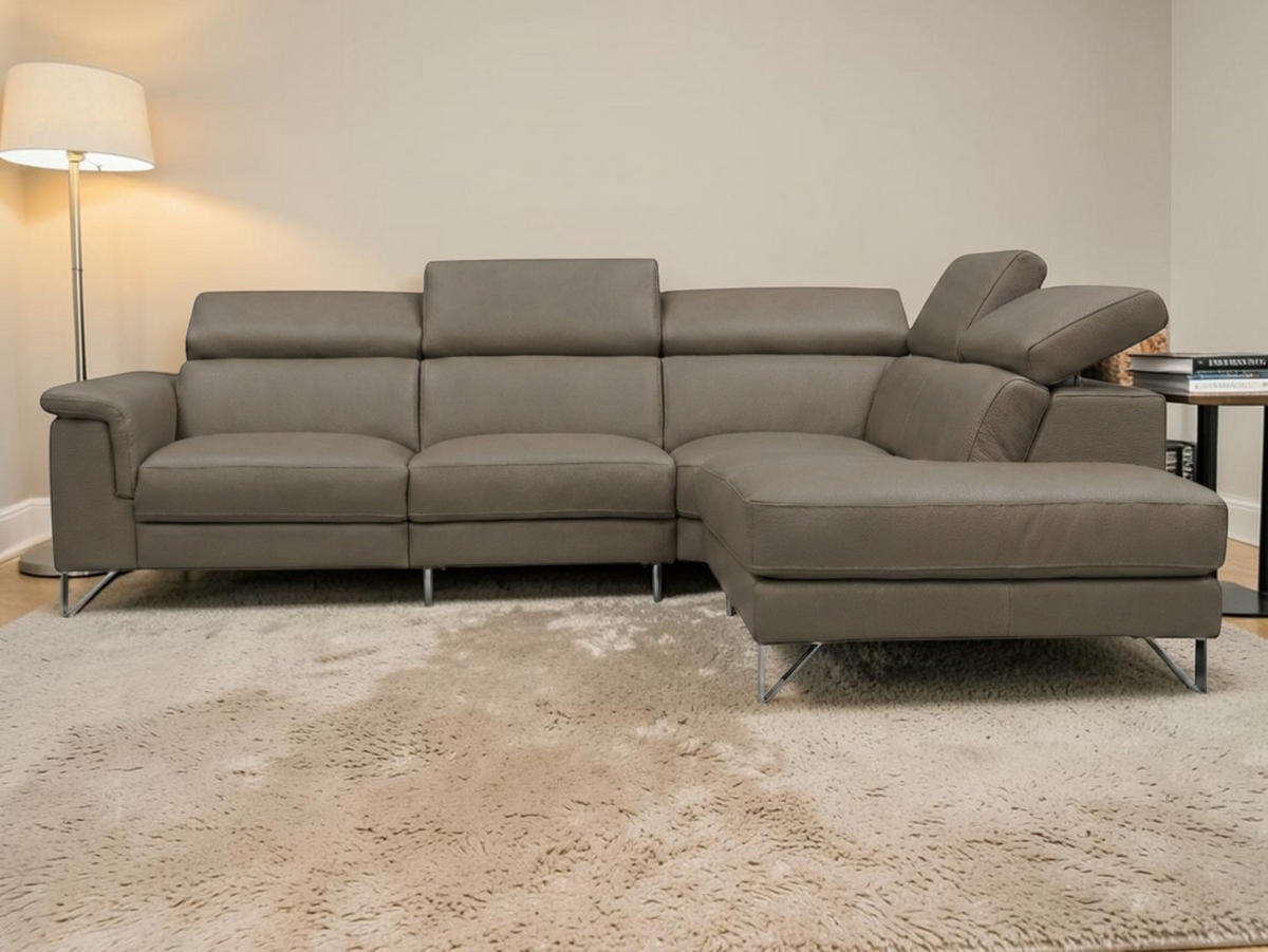 ECKSOFA Antares Echtleder Greige - Greige, Leder/Metall (276/224cm)