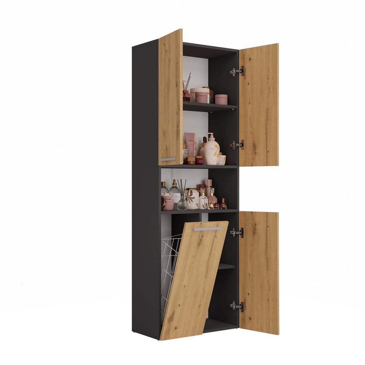 SKRIŇA do kúpeľne - antracitová, kompozitné drevo (60/174/30cm) - RAUMHIRSCH FURNITURE