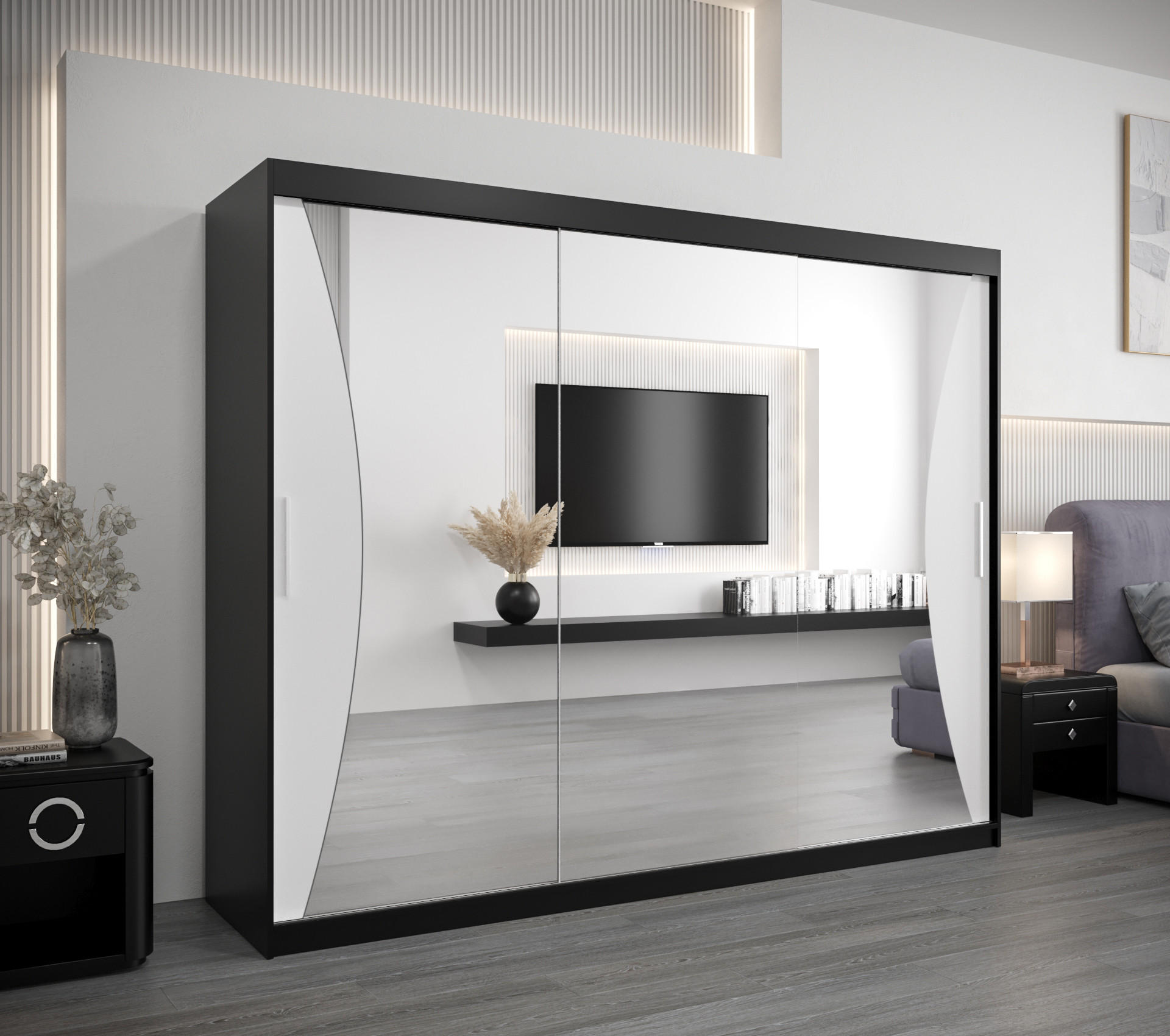 SCHWEBETÜRENSCHRANK 200/250/62 3-türig - Silberfarben/Schwarz, Holz/Kunststoff (250/200/62cm) - Abiks Möbel