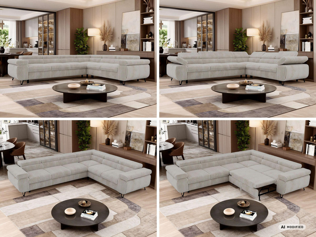ECKSOFA NORDEN L - Beige Cord - Links Seite - Beige/Creme, Textil/Metall (269/329cm) - MKS