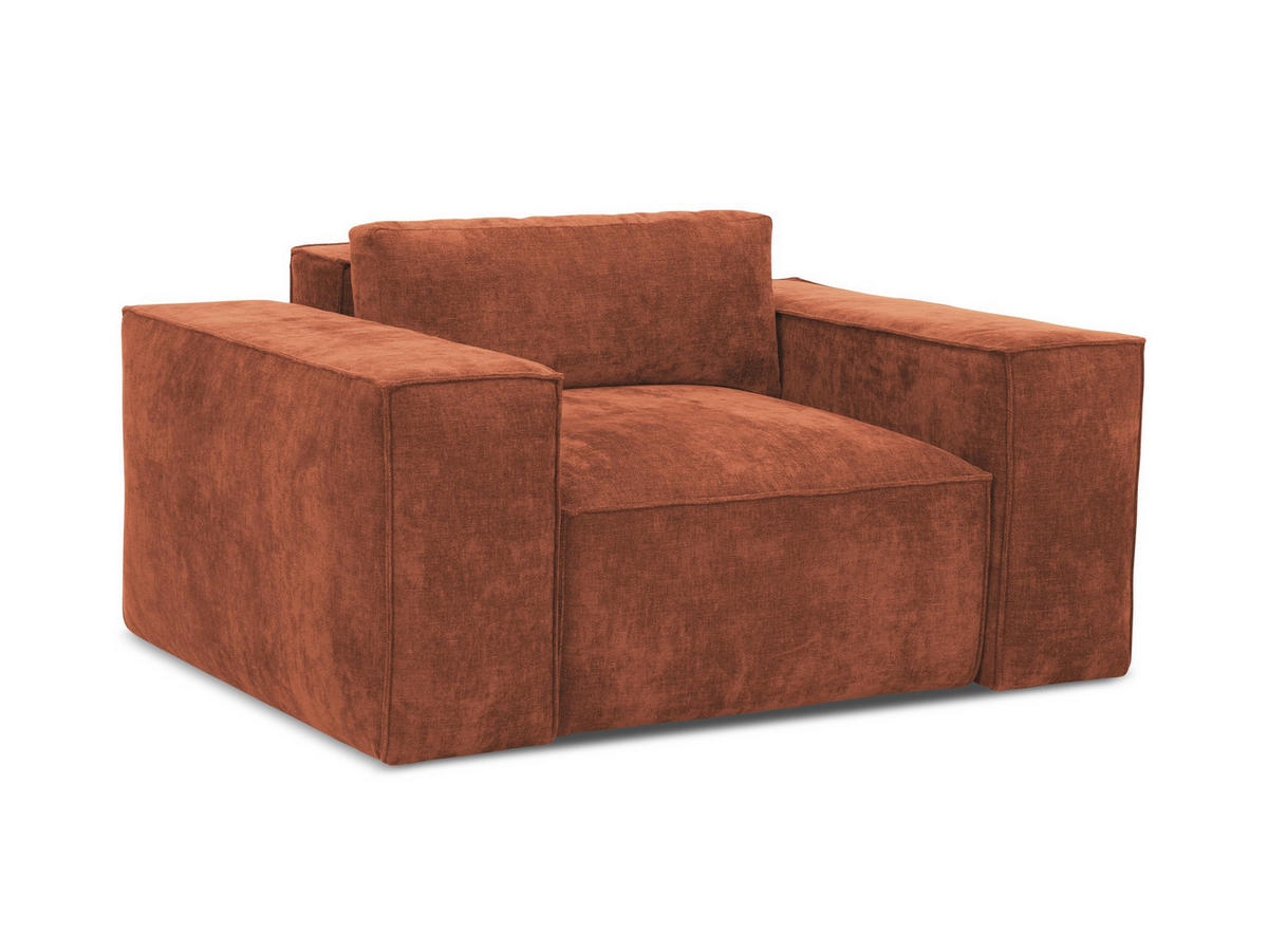 SCHLAFSESSEL Chenille Stoff Orange - Terra cotta/Schwarz, Holzwerkstoff/Kunststoff (157/81/113cm) - Makamii