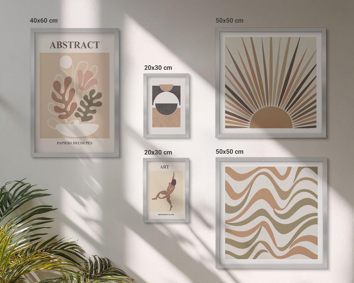 WANDBILDER 5er Set - 50x50 cm & 20x30 cm & 40x60 cm Silberner Rahmen - Matisse Boho abstrakte Muster - Silberfarben, Kunststoff (40/60cm) - ArtPrintCave