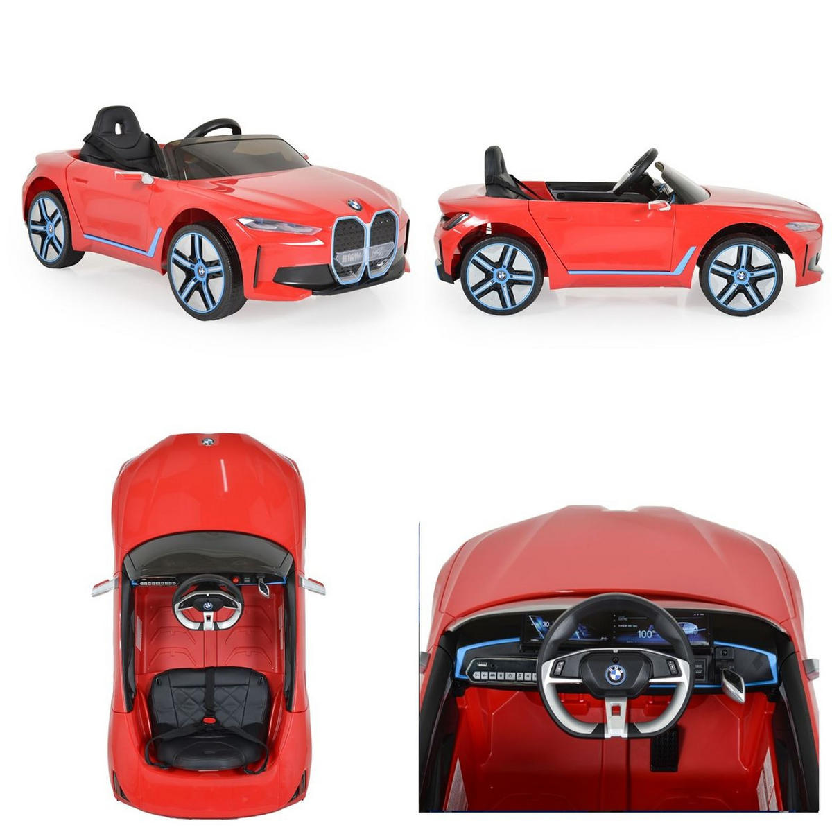 ELEKTROAUTO BMW i4 MP3 rot EVA-Reifen Fernbedienung Lichter bis 30 kg - Rot, Kunststoff (115/67/45cm) - Moni
