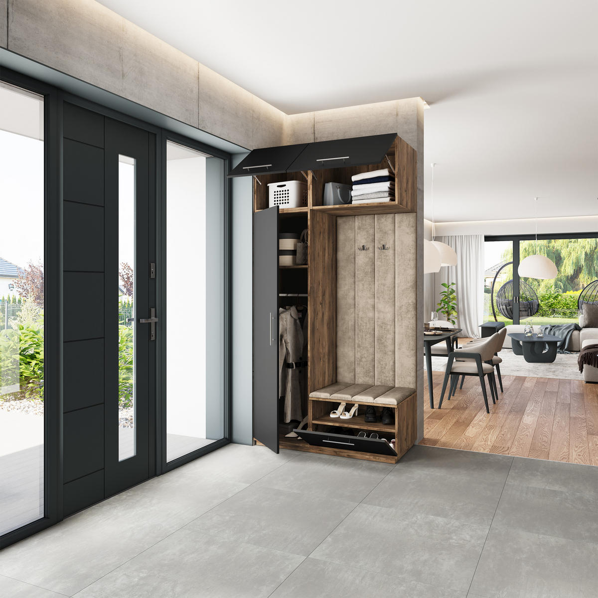 GARDEROBENSCHRANK REMA 120/240/60 cm Modern Eichefarben - Eichefarben/Schwarz, Holzwerkstoff (120/240/60cm) - MASSENO