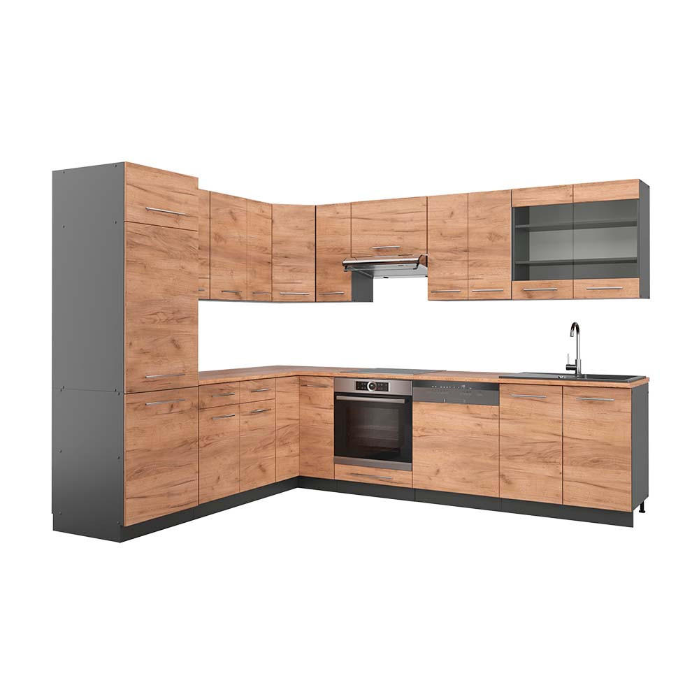 ECKKÜCHE Fame-Line Goldkraft Eiche/Anthrazit 227 x 287 cm, AP Eiche - Anthrazit/Eiche Wotan, Holzwerkstoff (287/81.6/60cm) - Vicco