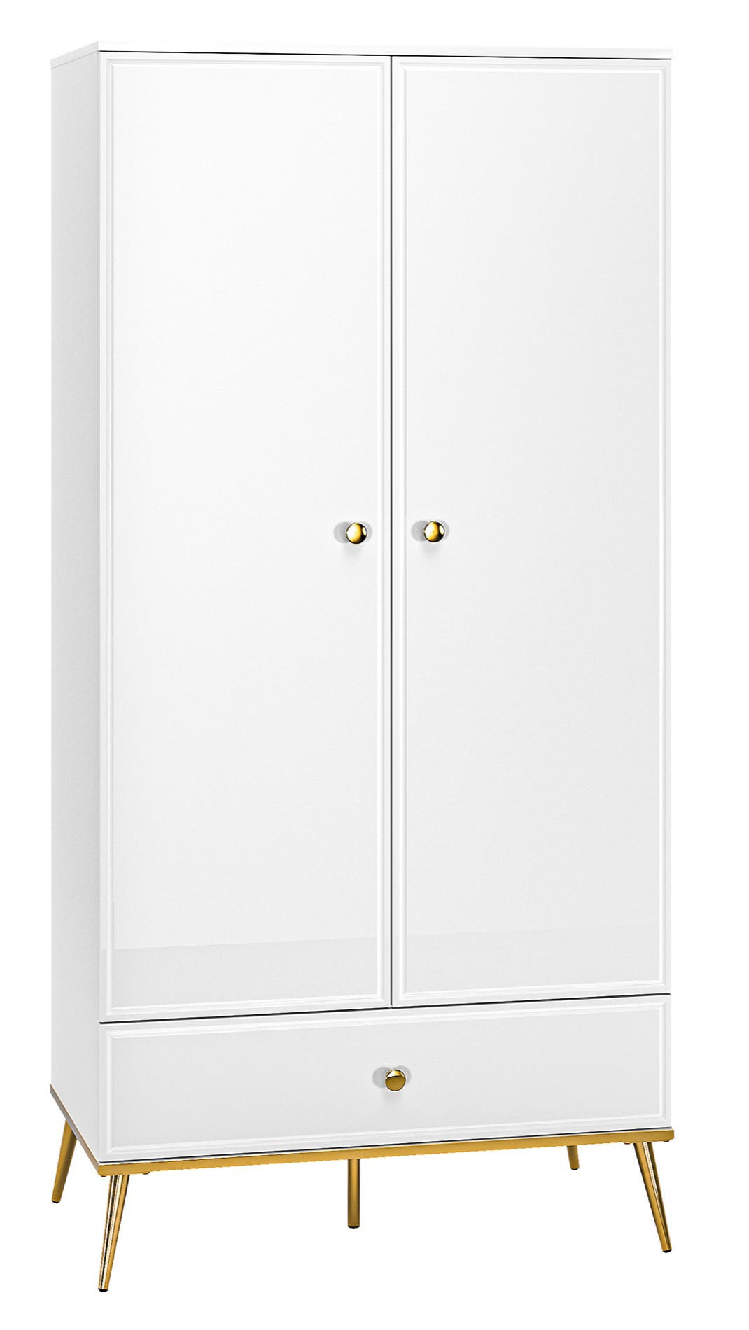 DREHTÜRENSCHRANK Darrby Weiß 92 cm - Goldfarben/Weiß, Holzwerkstoff/Metall (92/190/53cm) - Selsey