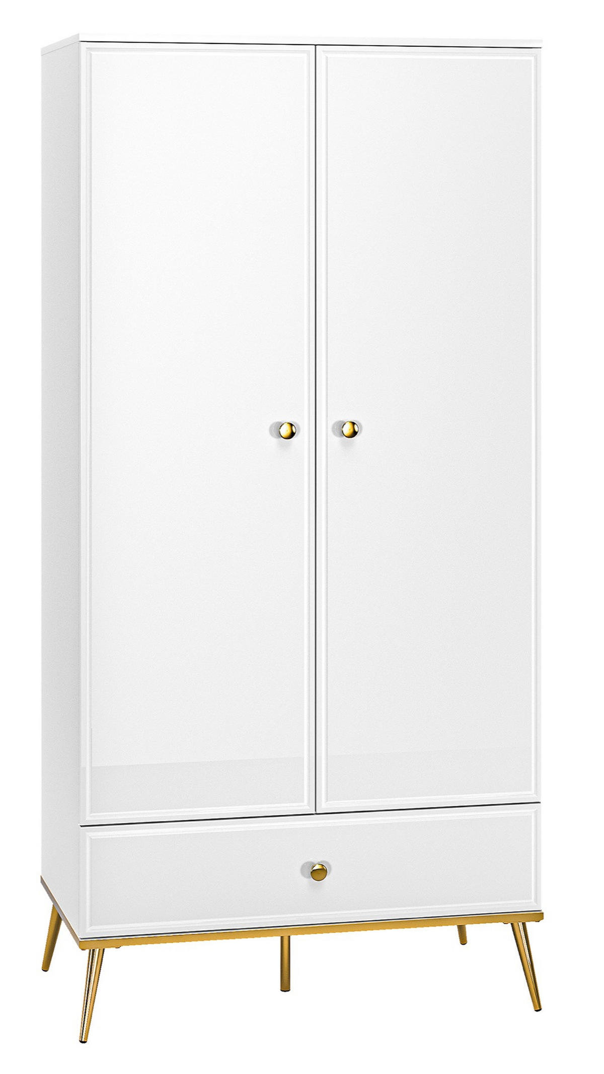 DREHTÜRENSCHRANK Darrby Weiß 92 cm - Goldfarben/Weiß, Holzwerkstoff/Metall (92/190/53cm) - Selsey