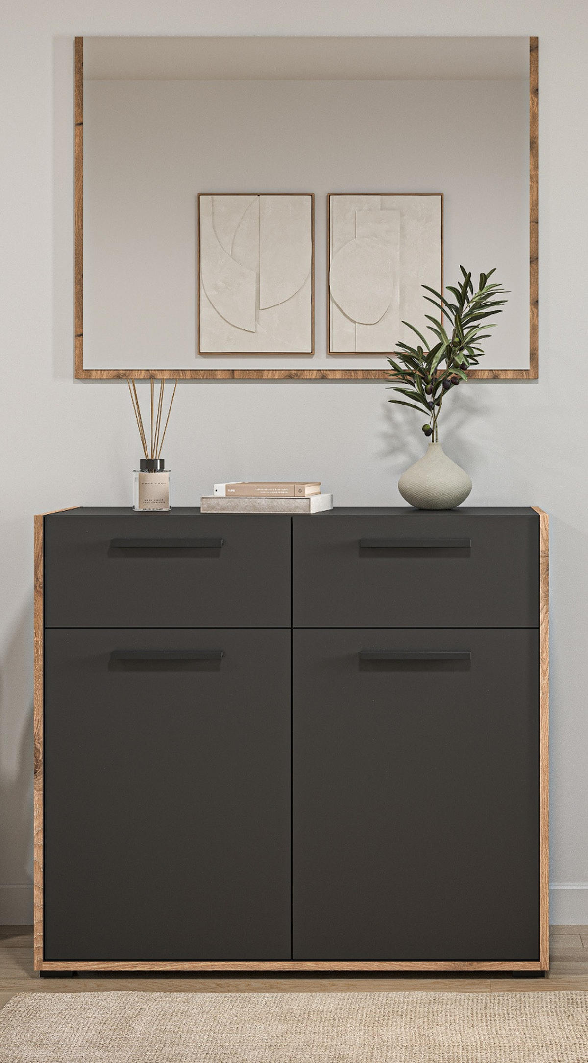 GARDEROBE-SET grau und Nox Eiche, Garderobenkombination 2-teilig, 95 x 189 cm, Salud - Dunkelgrau/Eichefarben, Holzwerkstoff/Kunststoff (95/189/37cm) - Inn.Furn