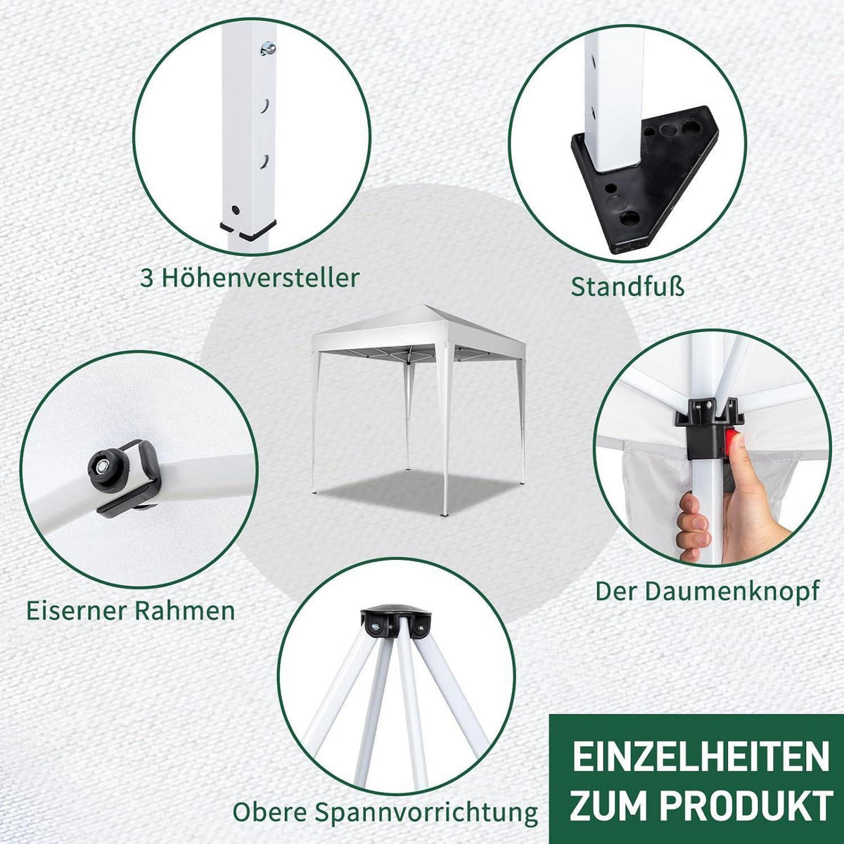 FALTPAVILLON 2 x 2 m Weiß mit 4 Seitenteilen UV-Schutz 50+ - Weiß, Textil (200/255/200cm)
