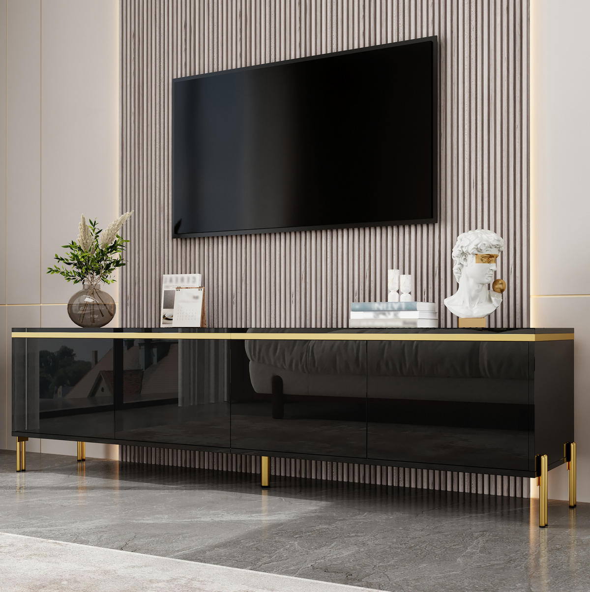 TV-ELEMENT mit 4 Türen 170 x 38 x 50 cm Schwarz Hochglanz - Schwarz, Holzwerkstoff (38/50/170cm) - Beauniv