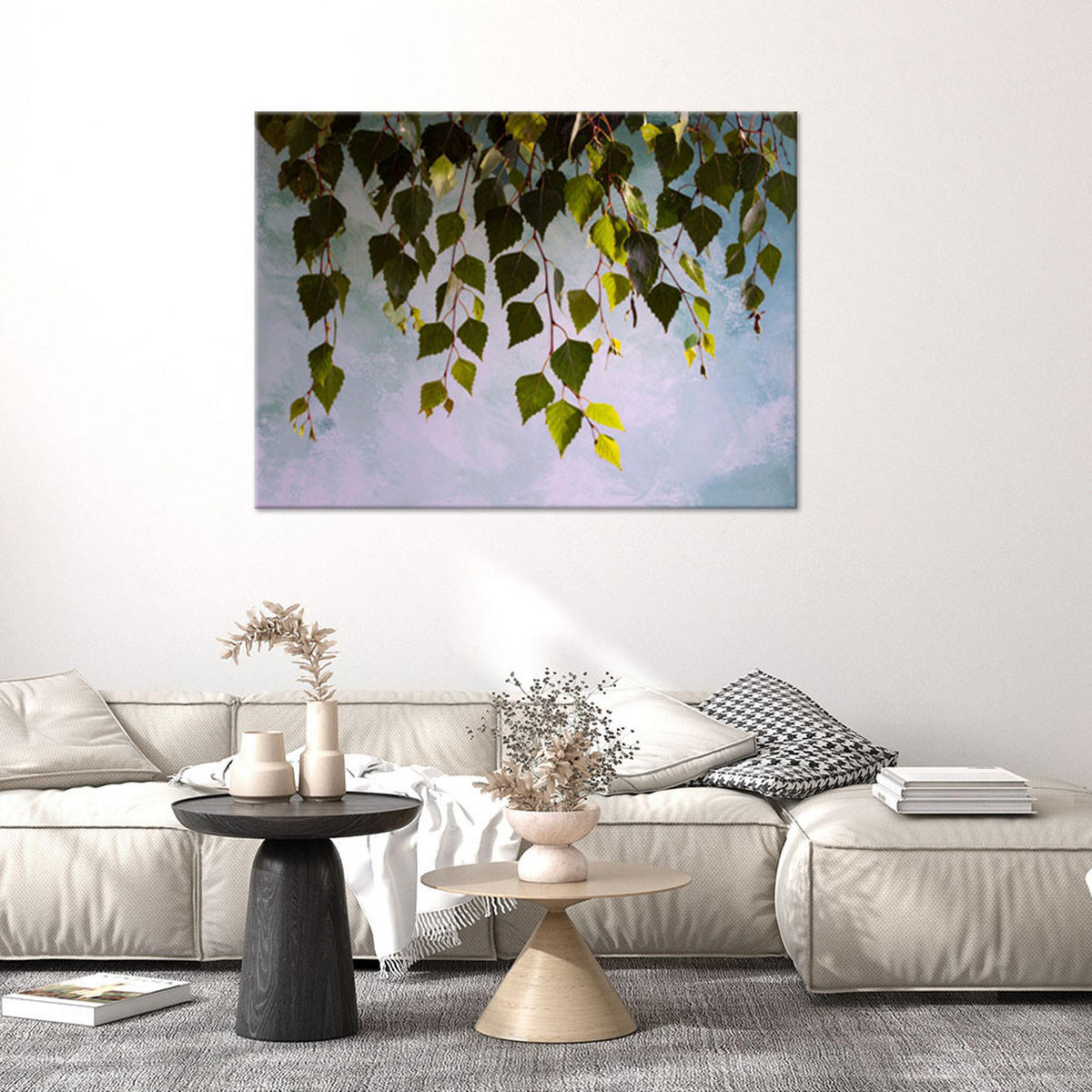 WANDBILD, Grüne Birkenblätter Natur Pflanzen - Grün, Textil (120/80cm) - Feeby