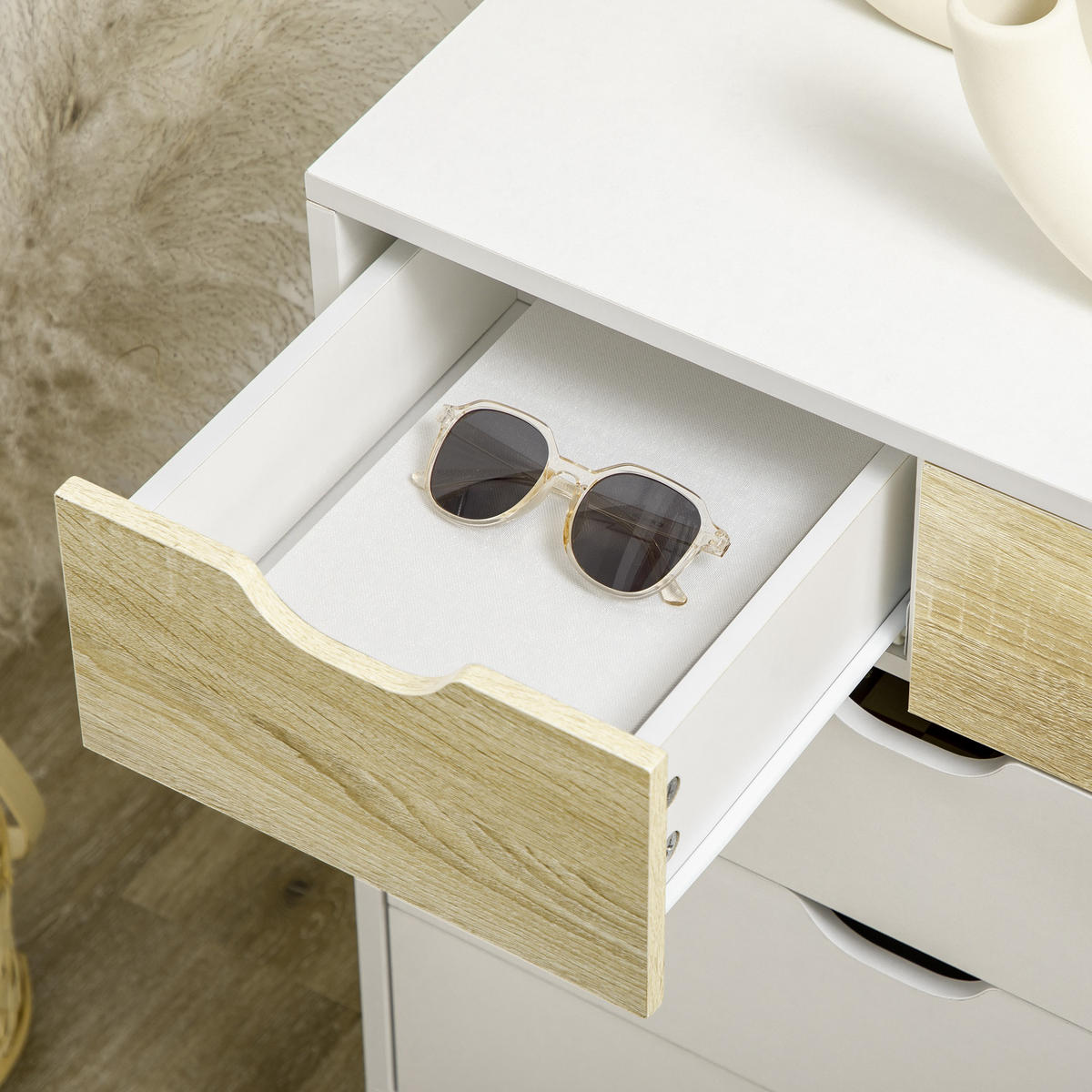 KOMMODE Weiß Eichefarben 60/40/77,5 cm - Weiß, Holzwerkstoff (60/77.5/40cm) - PANGIVO