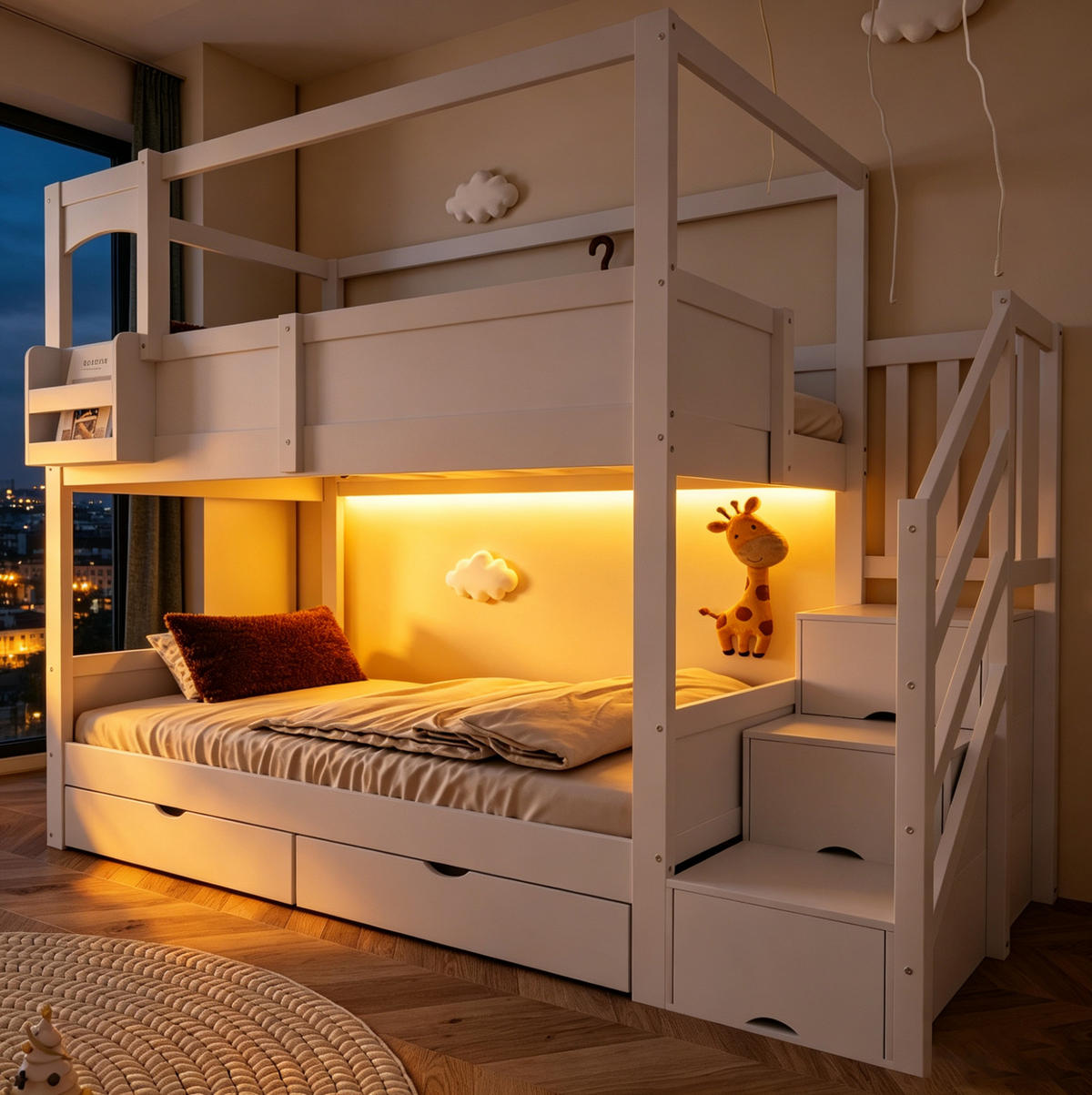 ETAGENBETT 90/200 cm aus Holz mit Schubladen, Weiß - Weiß, Holz (90/200cm) - OKMYHOME