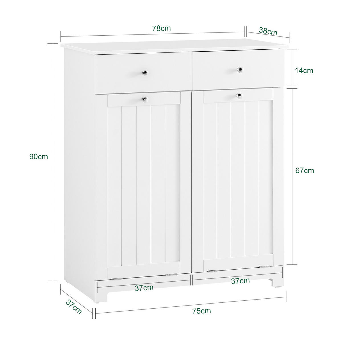 WÄSCHESCHRANK Weiß - Weiß, Holzwerkstoff (78/90/38cm) - SoBuy
