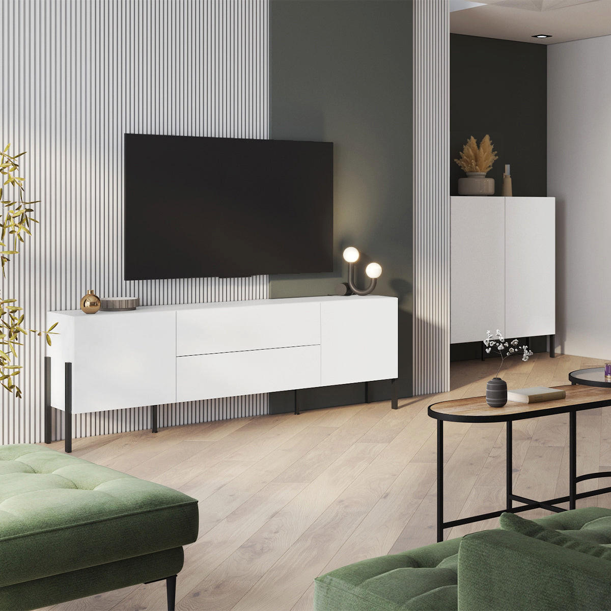 TV-MÖBEL Bérénice Mattweiß und Schwarz - Weiß, Holzwerkstoff (204/70/40cm) - Petits-meubles
