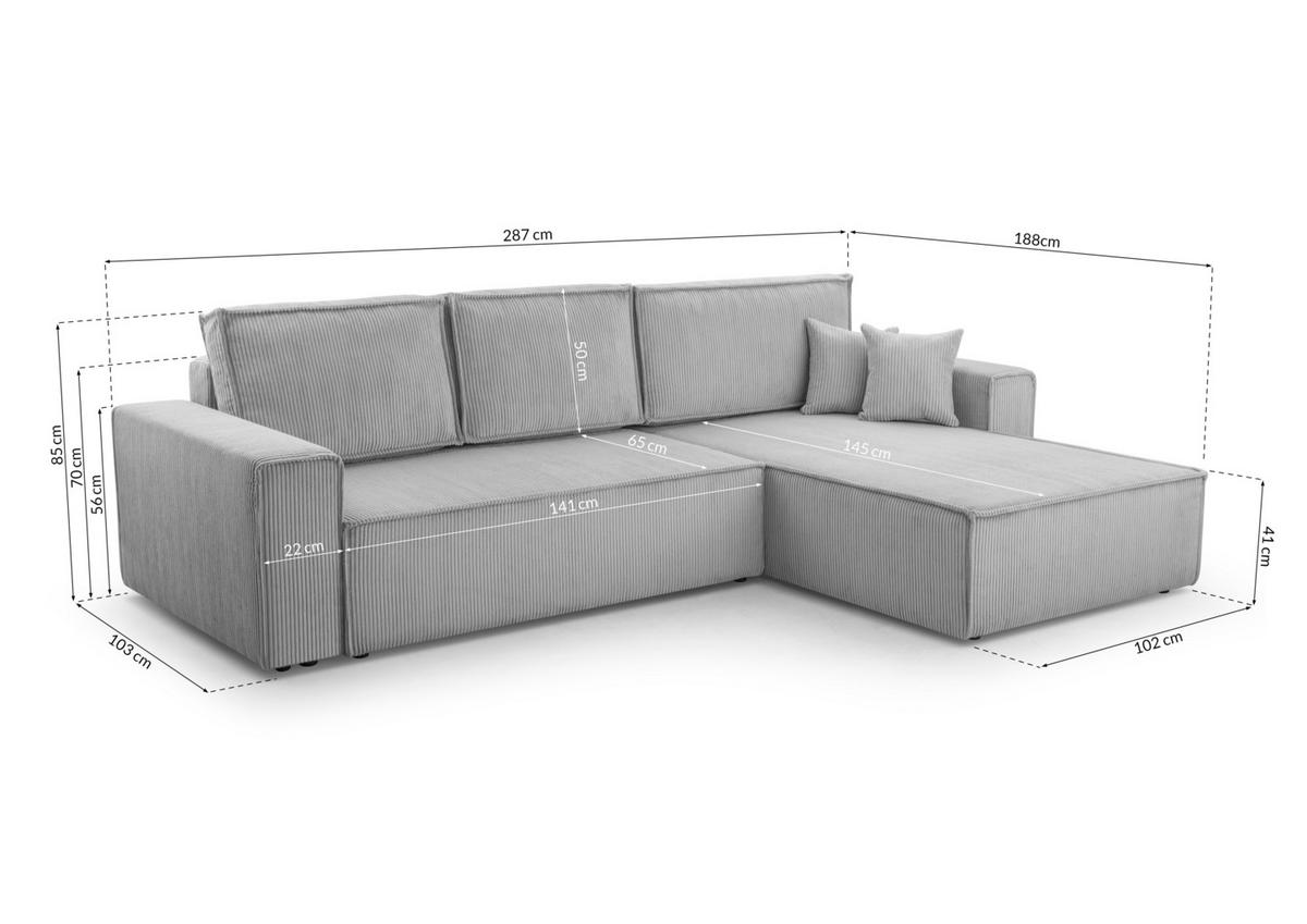 ECKSOFA L Form Cedria Lavendel 287/145/85 cm mit Schlaffunktion - Hellrosa/Schwarz, Kunststoff/Textil (287/145cm) - AX Living