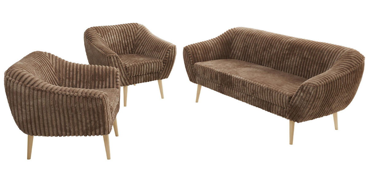 SEDACIA ZOSTAVA 3+1+1 PIRS - Hnedá Manšester - Drevené nohy - hnedá/farba buka, kompozitné drevo/textil (180/75/74cm) - MKS