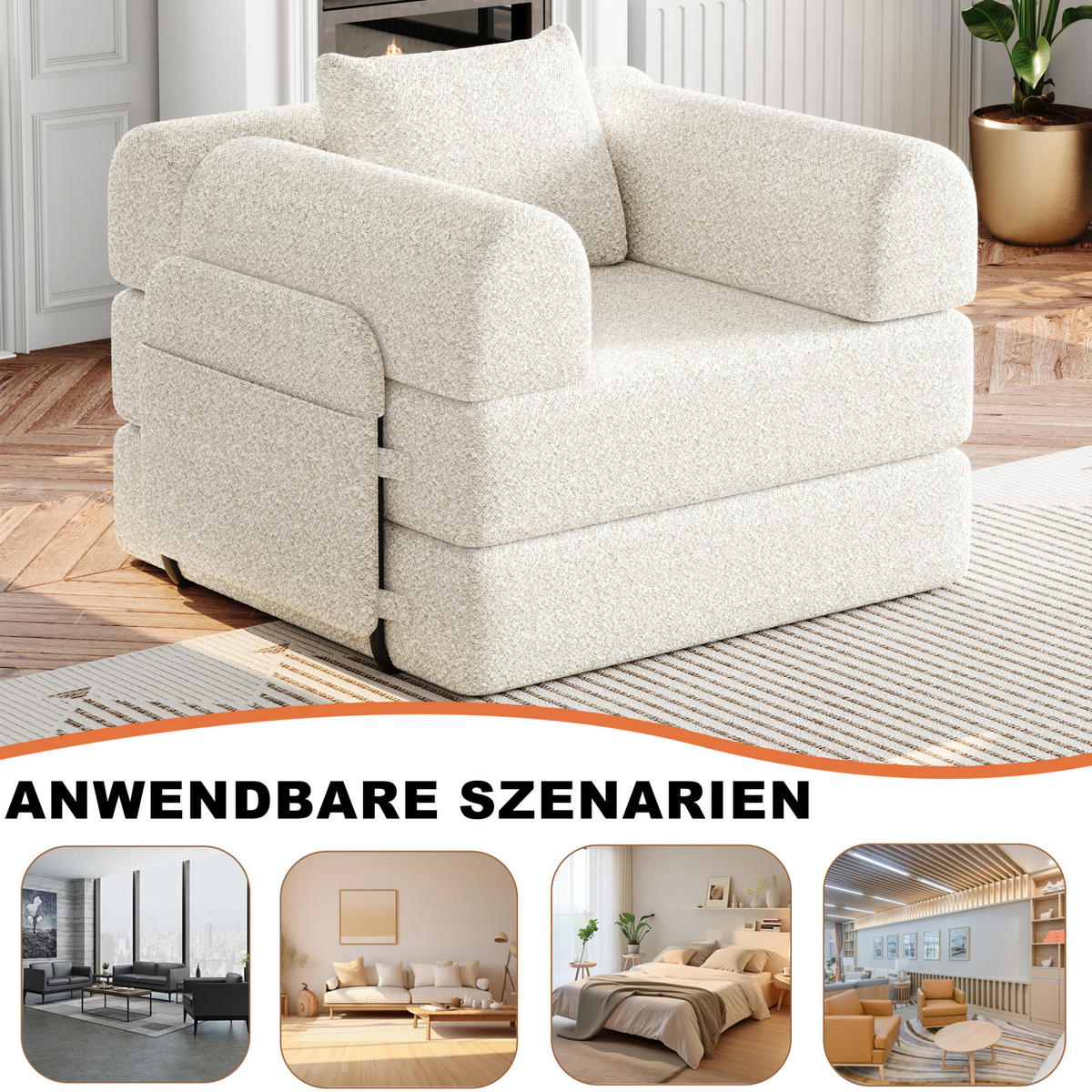 SOFA Schlafsofa 2 in 1 Beige, Schlafcouch mit Bettfunktion, Stauraum, Chenille Bezug - Beige, Textil (94/69/91cm) - PARAFTA HOME
