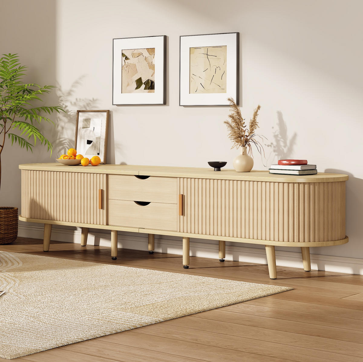 TV-SCHRANK 175/40/42 cm helles Walnussholz MDF mit 2 Schubladen und Schiebetüren - Alteiche, Holzwerkstoff (175/42/40cm) - OKWISH