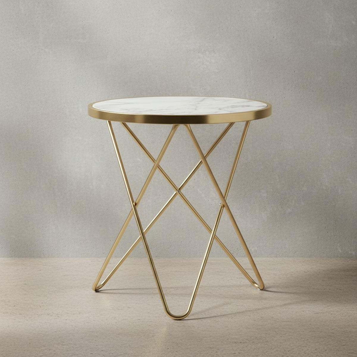 BEISTELLTISCH – Rund Marmoroptik Gold Metall 55x57 cm modern - Schwarz/Weiß, Holz/Metall (55/55/57cm) - KADIMA DESIGN