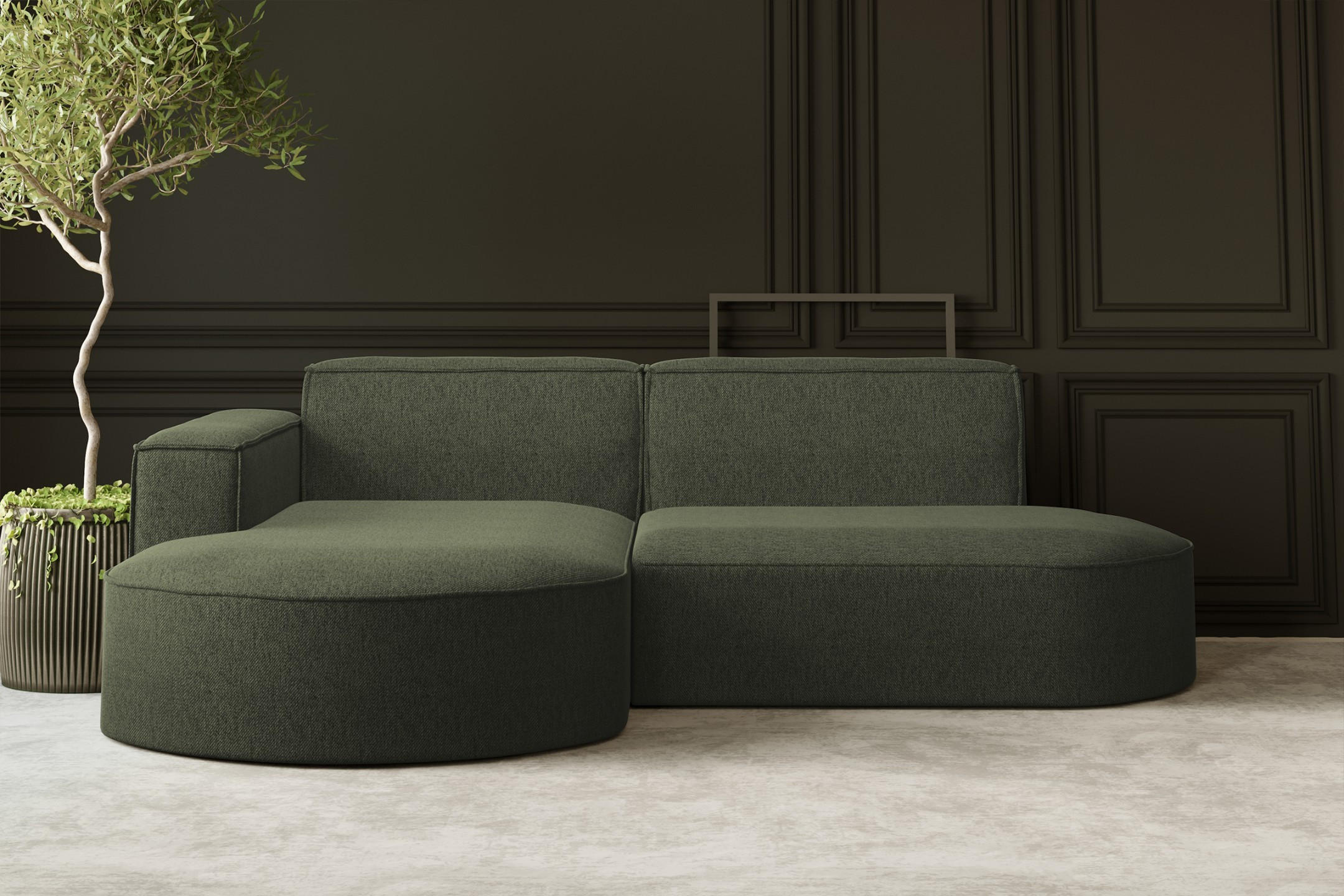 ECKSOFA MODENA L STUDIO Stoff Verita Dunkelgrun Links - Dunkelgrün, Holz (165/236cm) - Kaiser Möbel