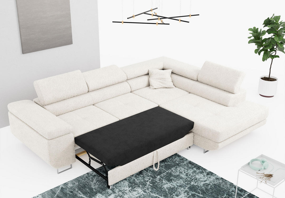 ROHOVÁ SEDAČKA GUSTAW L - Bílá Bouclé - Pravá Strana - bílá/stříbrná, kov/textil (205/275cm) - MKS