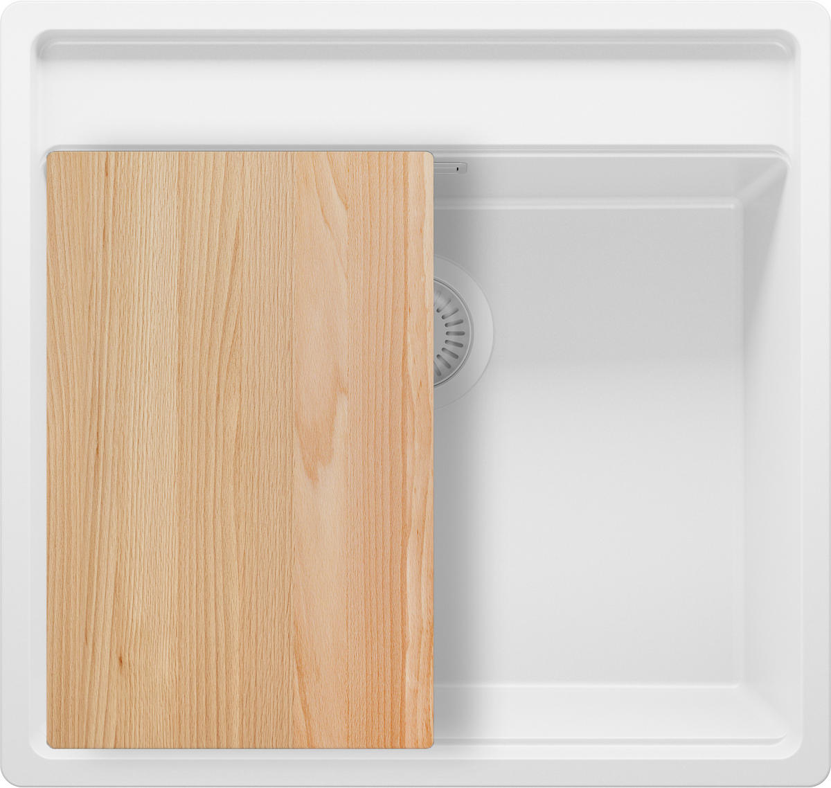 SPÜLBECKEN Bergen, 2-er set Alles Weiß 56/53 cm 1 Becken + Ablauf-Set + Schneidebrett ab 60er Unterschrank - Beige/Weiß, Kunststoff (56/20/53cm) - Primagran