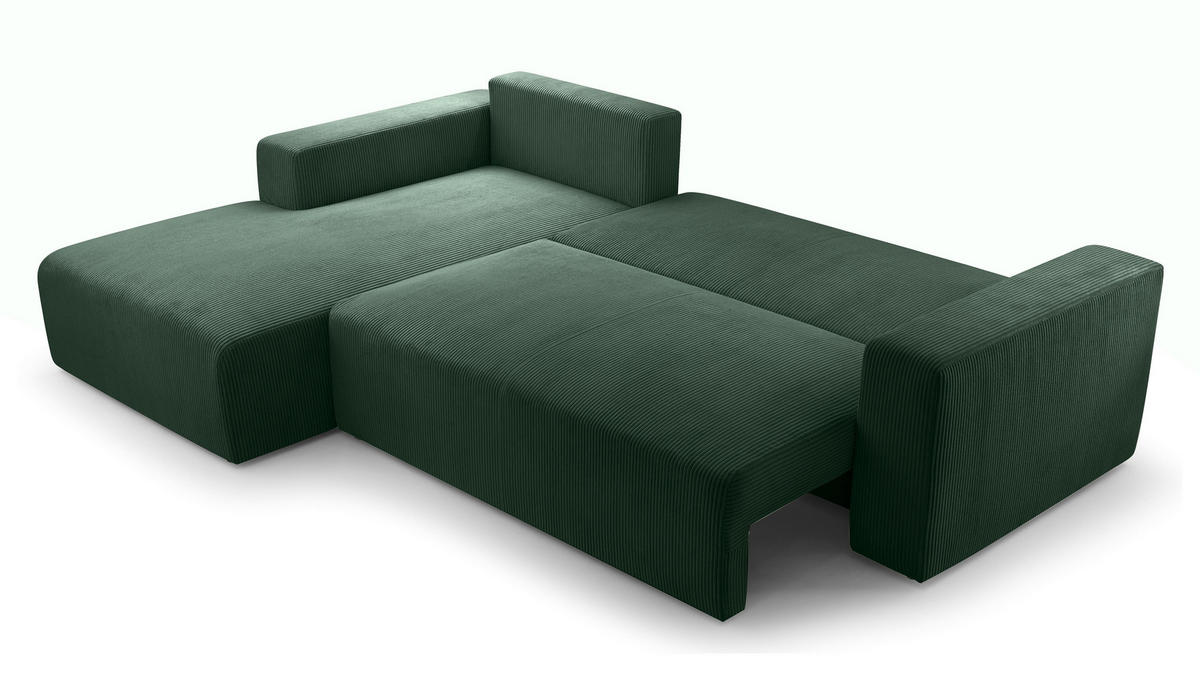 ECKSOFA L Form Catea Dunkelgrün 279/145/84 cm Links mit Schlaffunktion - Schwarz/Grün, Kunststoff/Textil (145/279cm) - AX Living