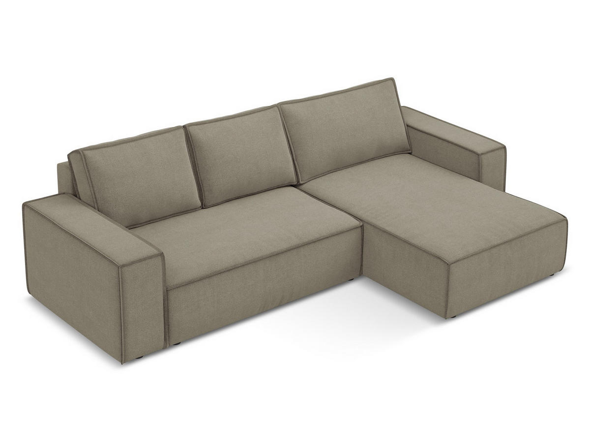 ECKSOFA mit Schlaffunktion Strukturstoff Stoff Beige - Beige/Schwarz, Kunststoff/Textil (290/185cm) - Makamii