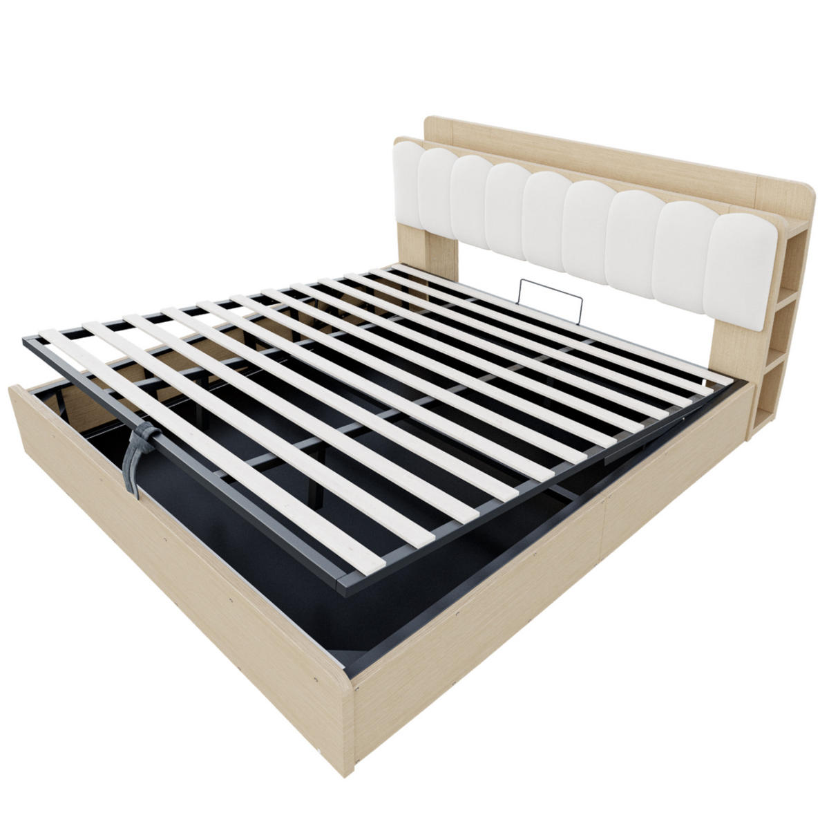 BETT 180/200 cm aus Holz mit Stauraum und USB-Anschluss, Naturholz - Naturfarben, Holz (180/200cm) - OKMYHOME