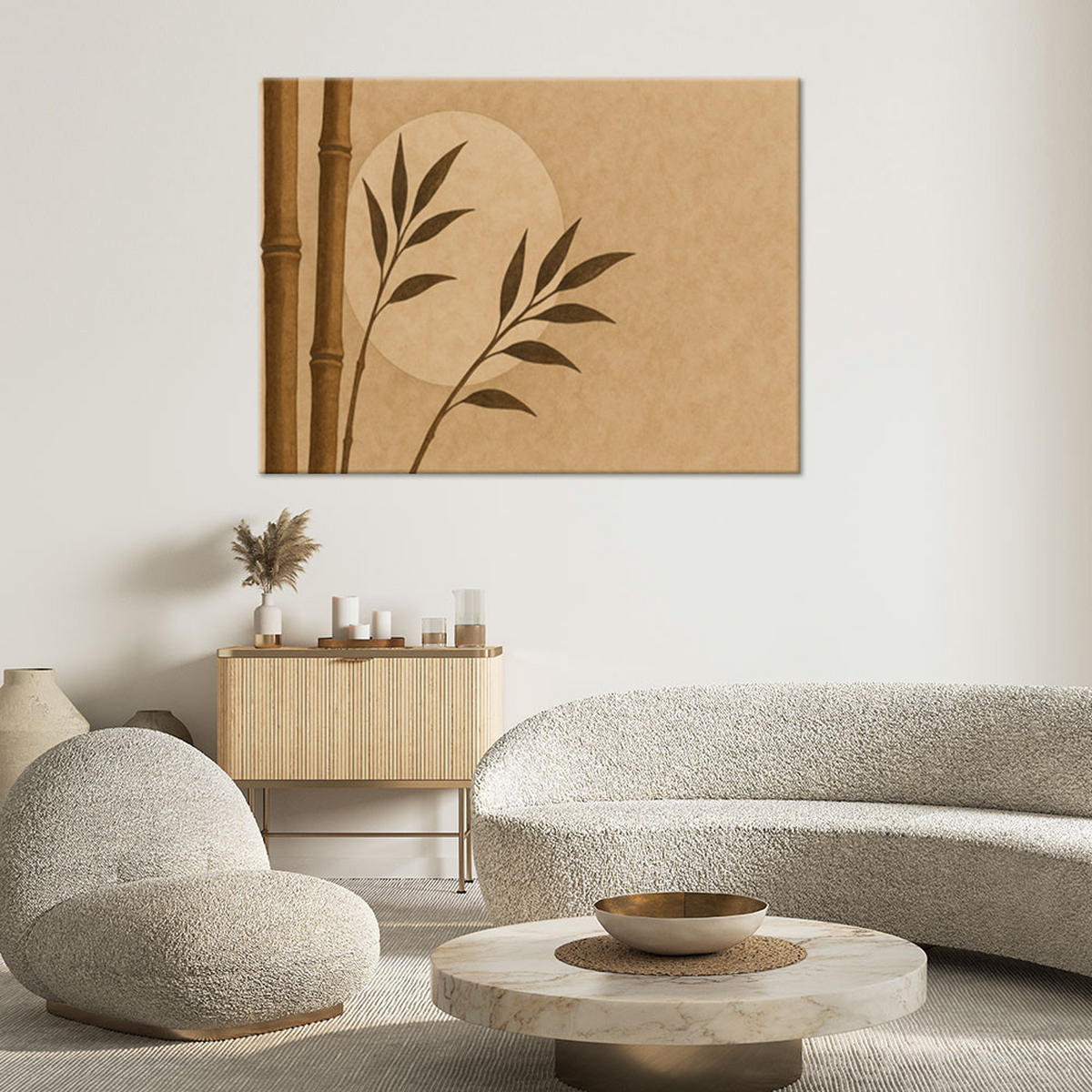 LEINWANDBILD Bambus Blätter Minimalismus Sepia Zen 100x70cm - Braun, Textil (100/70cm) - Feeby