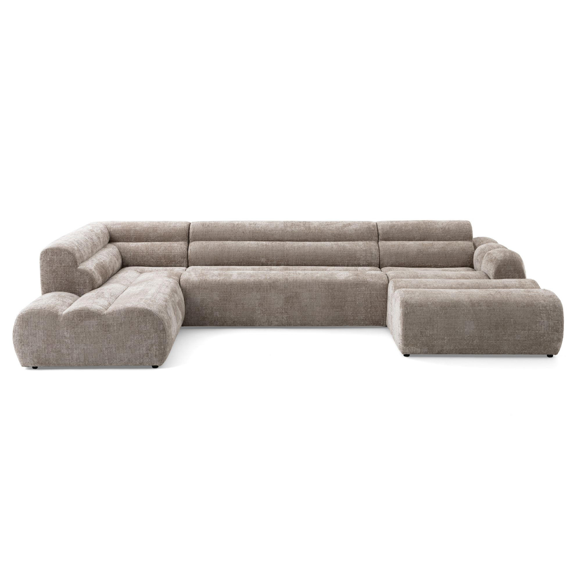 6-SITZER modulares Wohnlandschaft U XXL VEER SET 4 Links, 368 x 190 cm, Chenille Webstoff Beige - Beige/Schwarz, Holz/Kunststoff (368/75/190cm) - Muffo