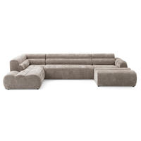 6-SITZER modulares Wohnlandschaft U XXL VEER SET 4 Links, 368 x 190 cm, Chenille Webstoff Beige - Beige/Schwarz, Holz/Kunststoff (368/75/190cm) - Muffo