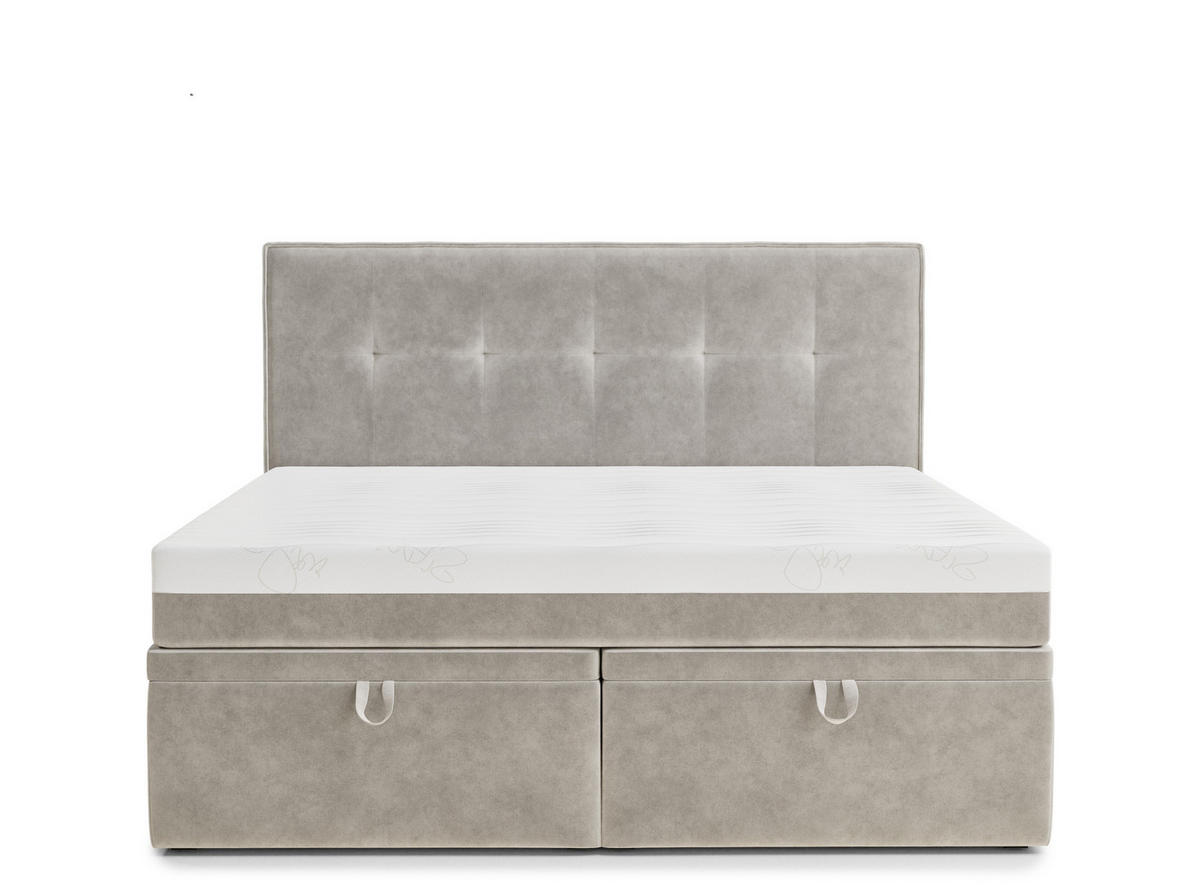BOXBETT 140/200 cm Comfrey, in Beige, Matratze, gepolstertes Kopfteil, Bettkasten, H3 = fest - Beige/Schwarz, Holz/Holzwerkstoff (140/200cm) - Maison de Reve