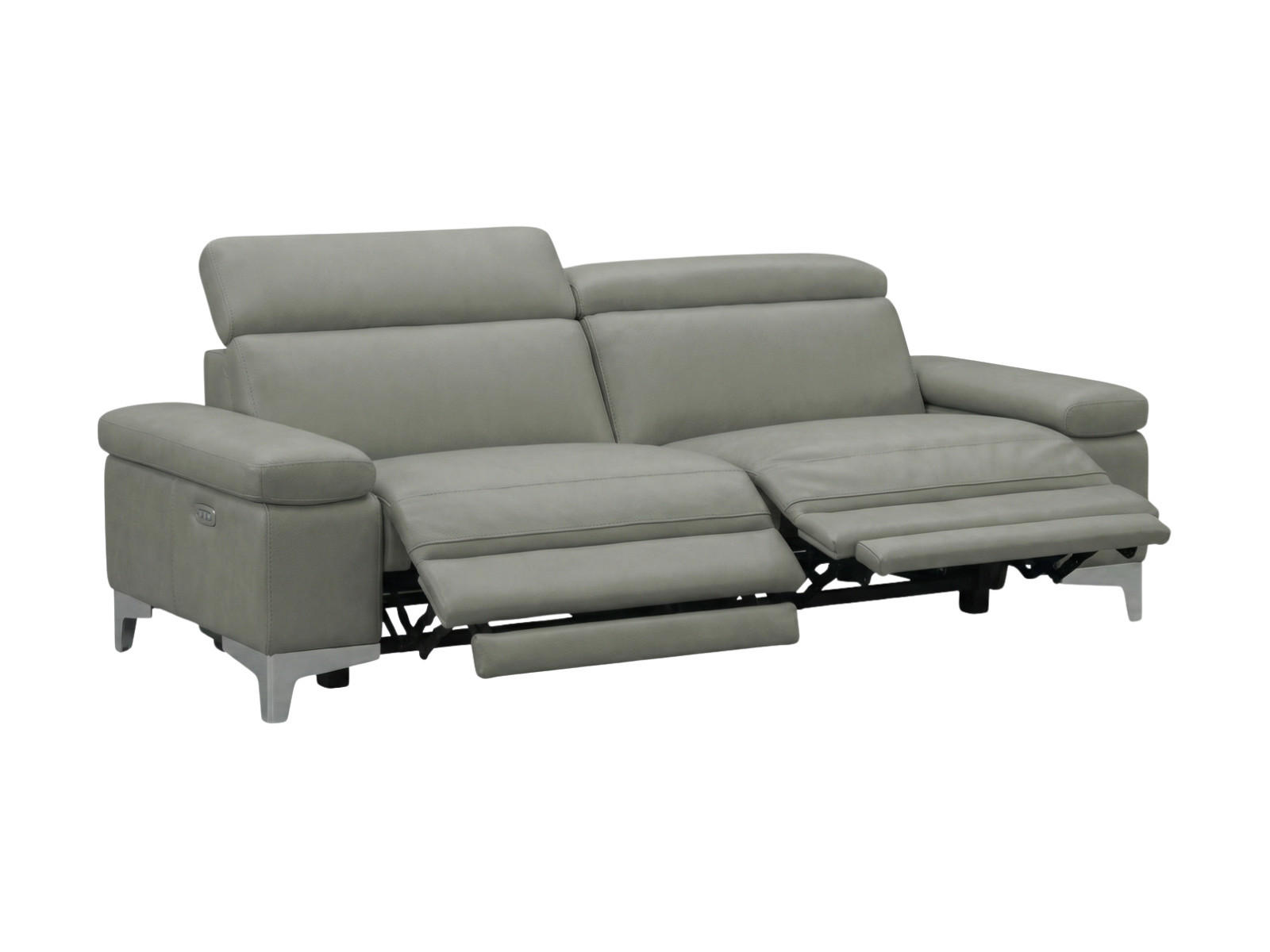 3-SITZER Sofa Talisman Echtleder mit 2 x Relaxfunktion Perlgrau - Hellgrau, Leder/Metall (216/80/100cm)