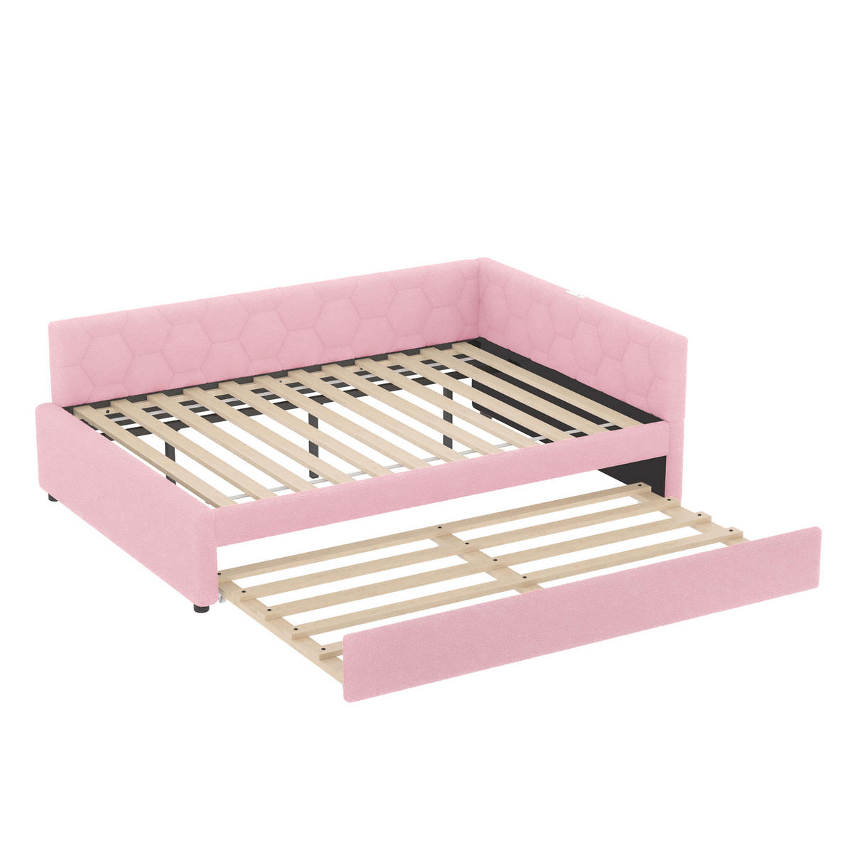 BETT 140/200 cm Rosa mit Ausziehbett und USB- und Type-C-Anschlüssen - Rosa, Textil (140/200cm) - Flora Grace