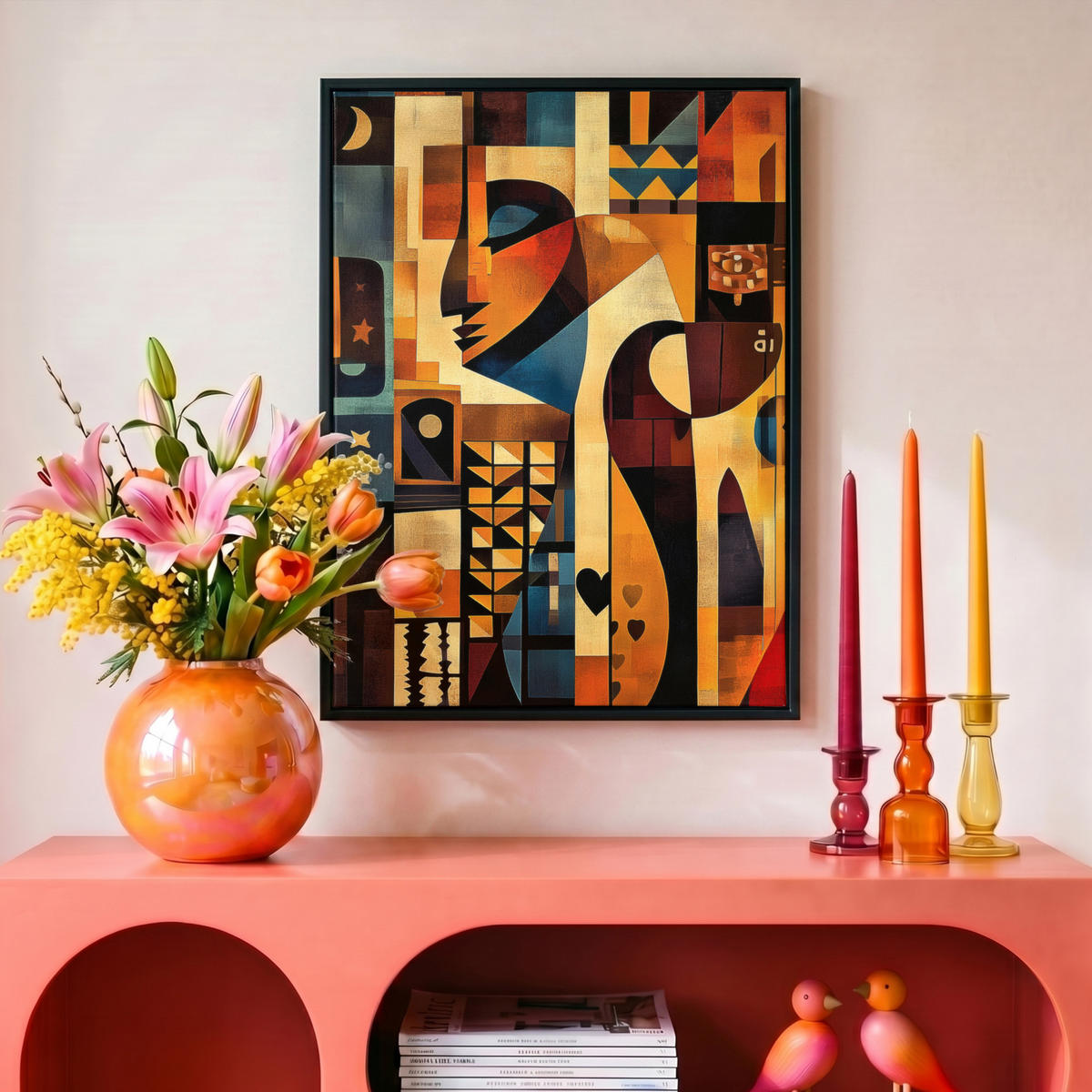 LEINWAND Bilder mit Rahmen - Figuren - Abstrakt - Symbole - 30x40 - Terracotta, Textil (30/40cm) - MuchoWow
