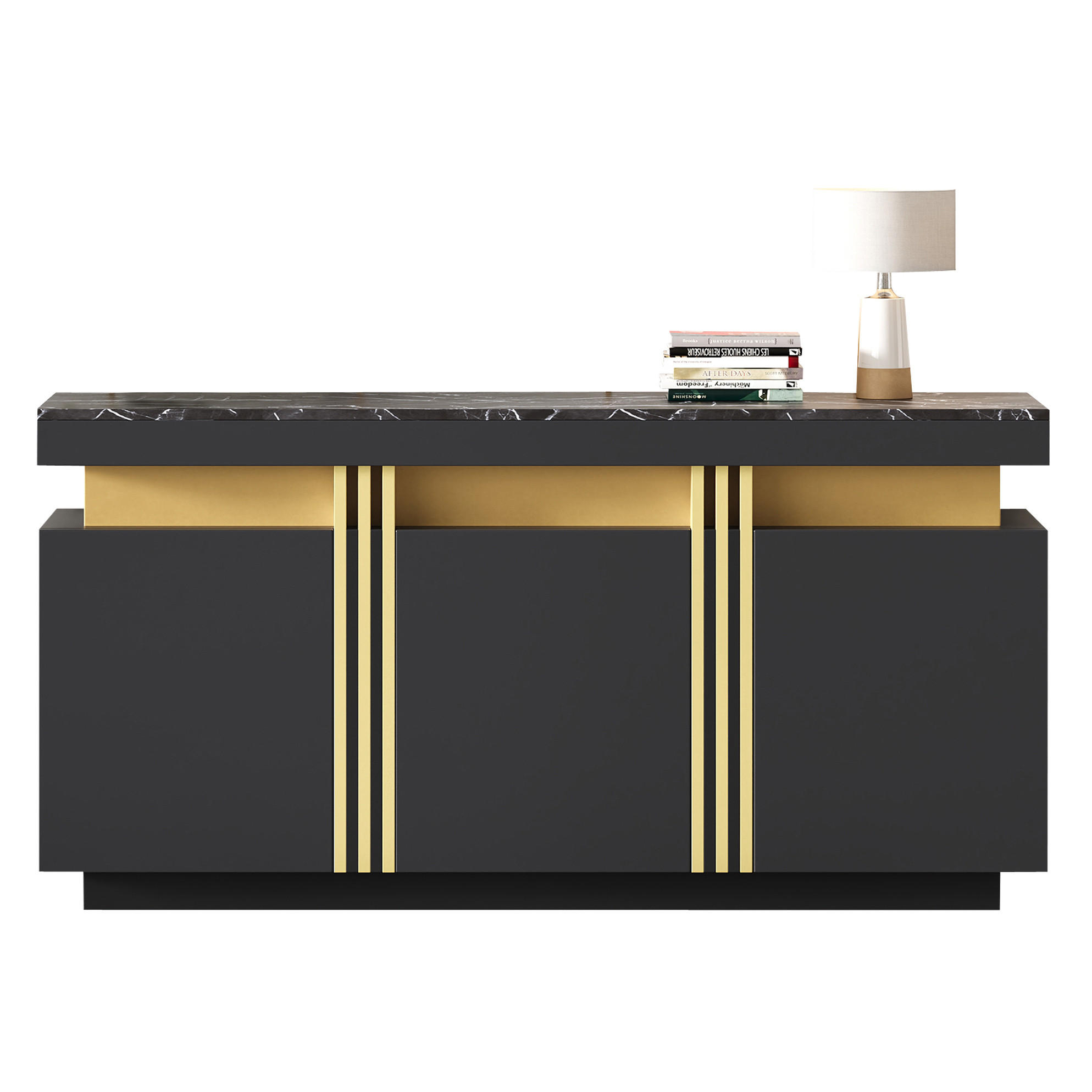 SIDEBOARD 140/38/70 cm in Schwarz mit 3 Türen und verstellbaren Einlegeböden - Schwarz, Holzwerkstoff (140/70/38cm) - Flora Grace