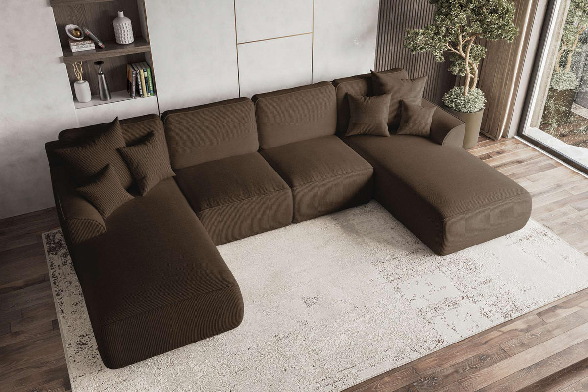 WOHNLANDSCHAFT GUSTO Cordstoff Braun inkl. Schlaffunktion - Chromfarben/Braun, Kunststoff/Textil (306/96/194cm) - 99rooms