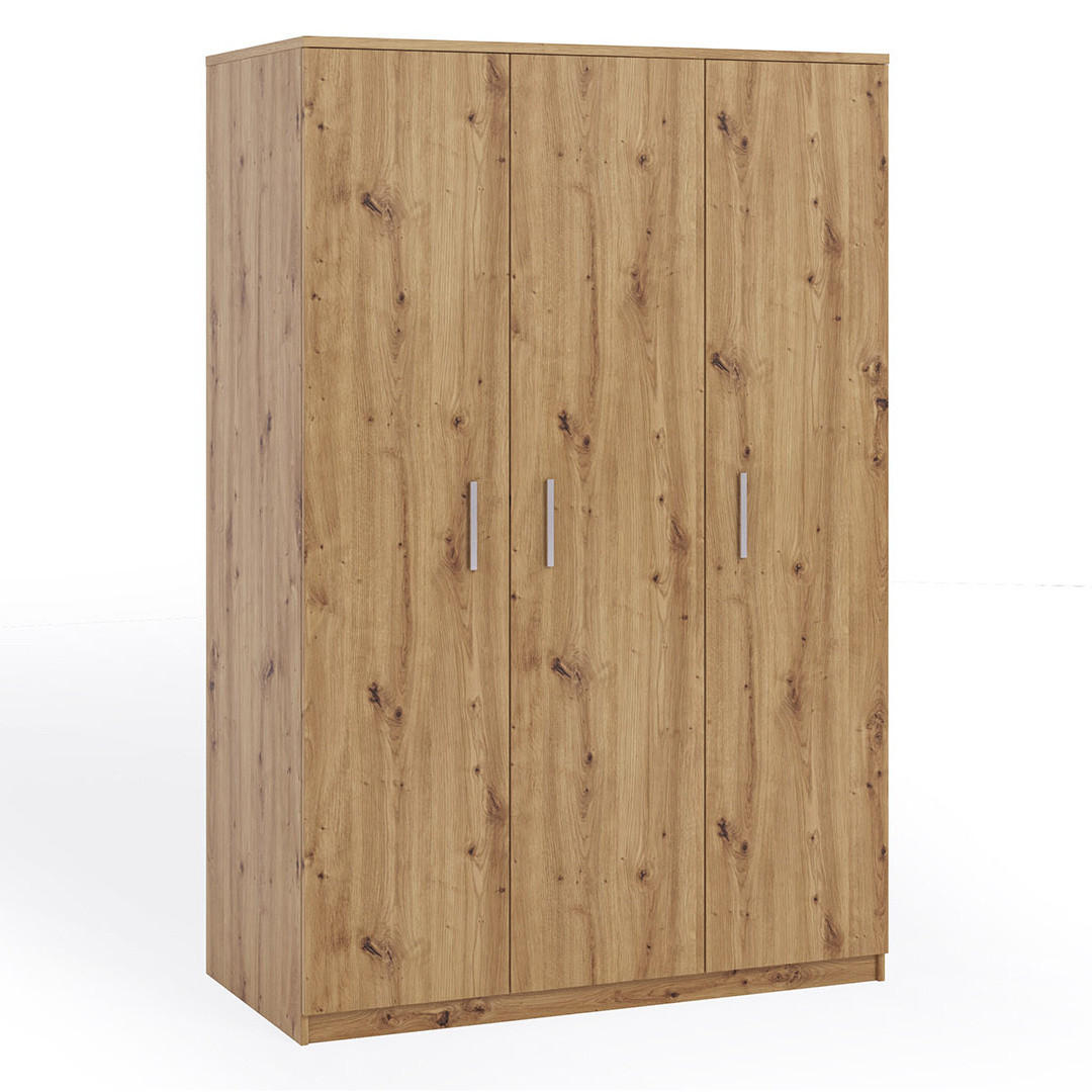 KLEIDERSCHRANK Tamiza 3-türig 135 cm breite - Silberfarben/Eiche Artisan, Holzwerkstoff/Kunststoff (135/202/65cm) - Ravio